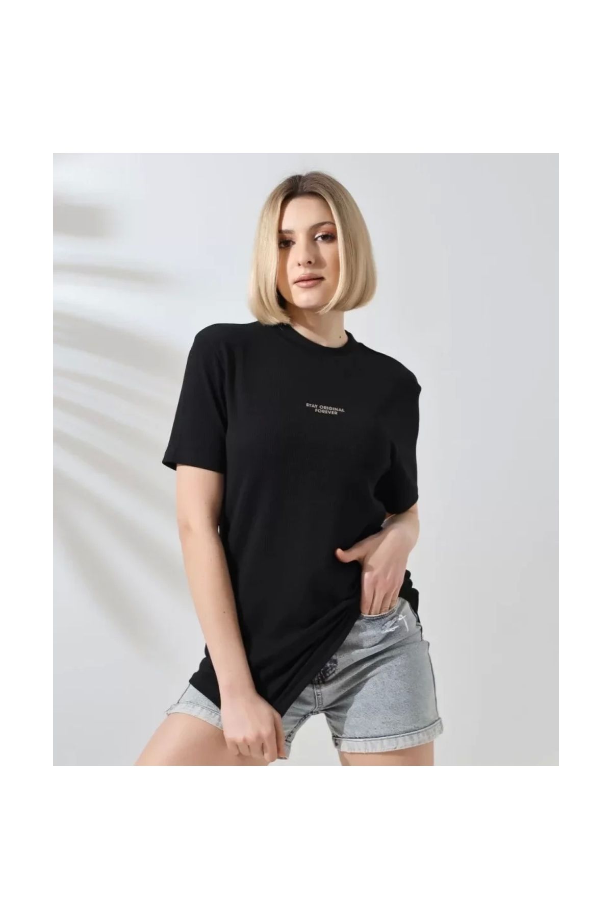 Narnuga Unisex Bisiklet Yaka Baskılı Slim Fit TShirt