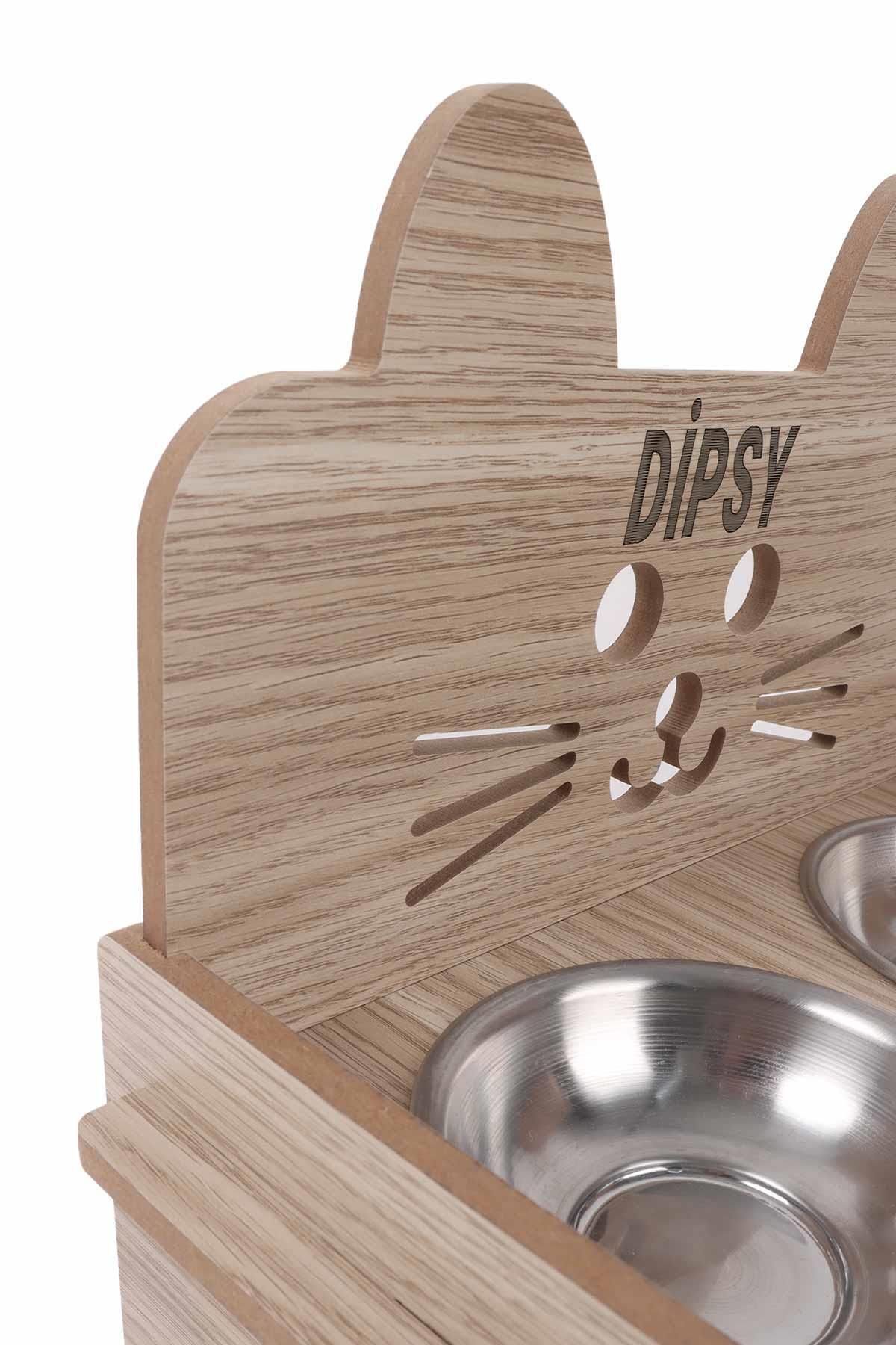 GOBYPET-Wooden Custom Name Printed, Eared Cat Food Water Bowl Stand 4