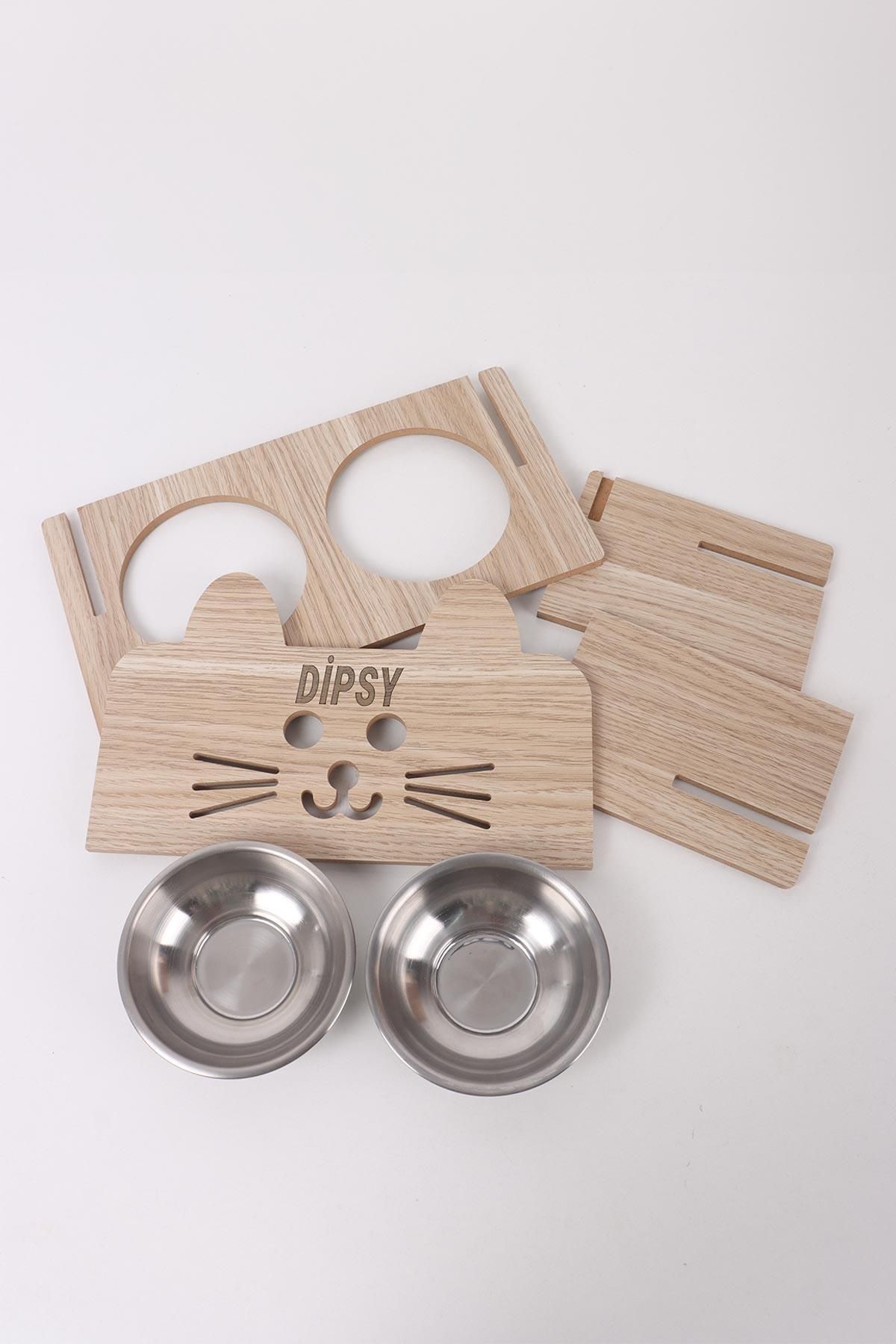 GOBYPET-Wooden Custom Name Printed, Eared Cat Food Water Bowl Stand 5