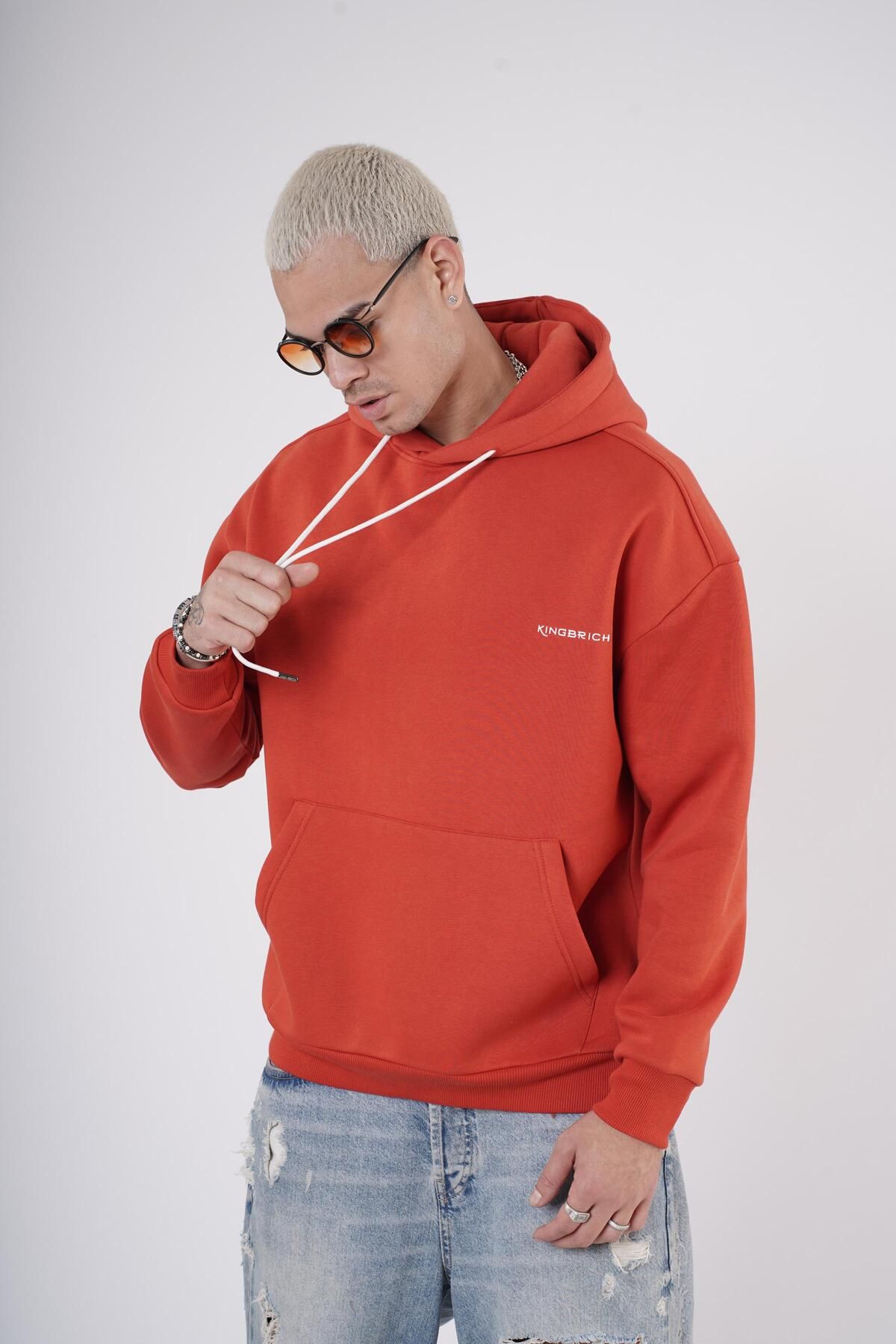 Butik-Trend We - Unisex 3 Thread Sweatshirt with Hood, Kangaroo Pocket and Print Detail 4