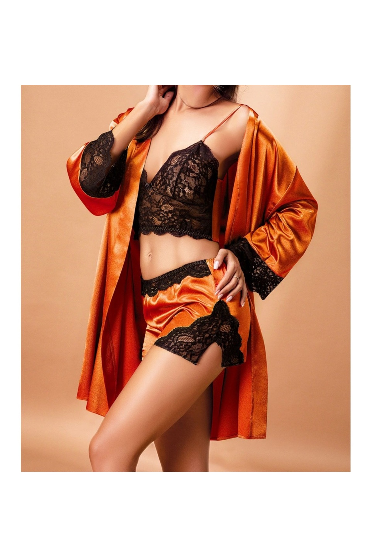 ROZELT Kadın Amber Bralet Şortlu Amber Kimono  Takım N.UR.3.5.R.O.0.9.Z.E.L.T.