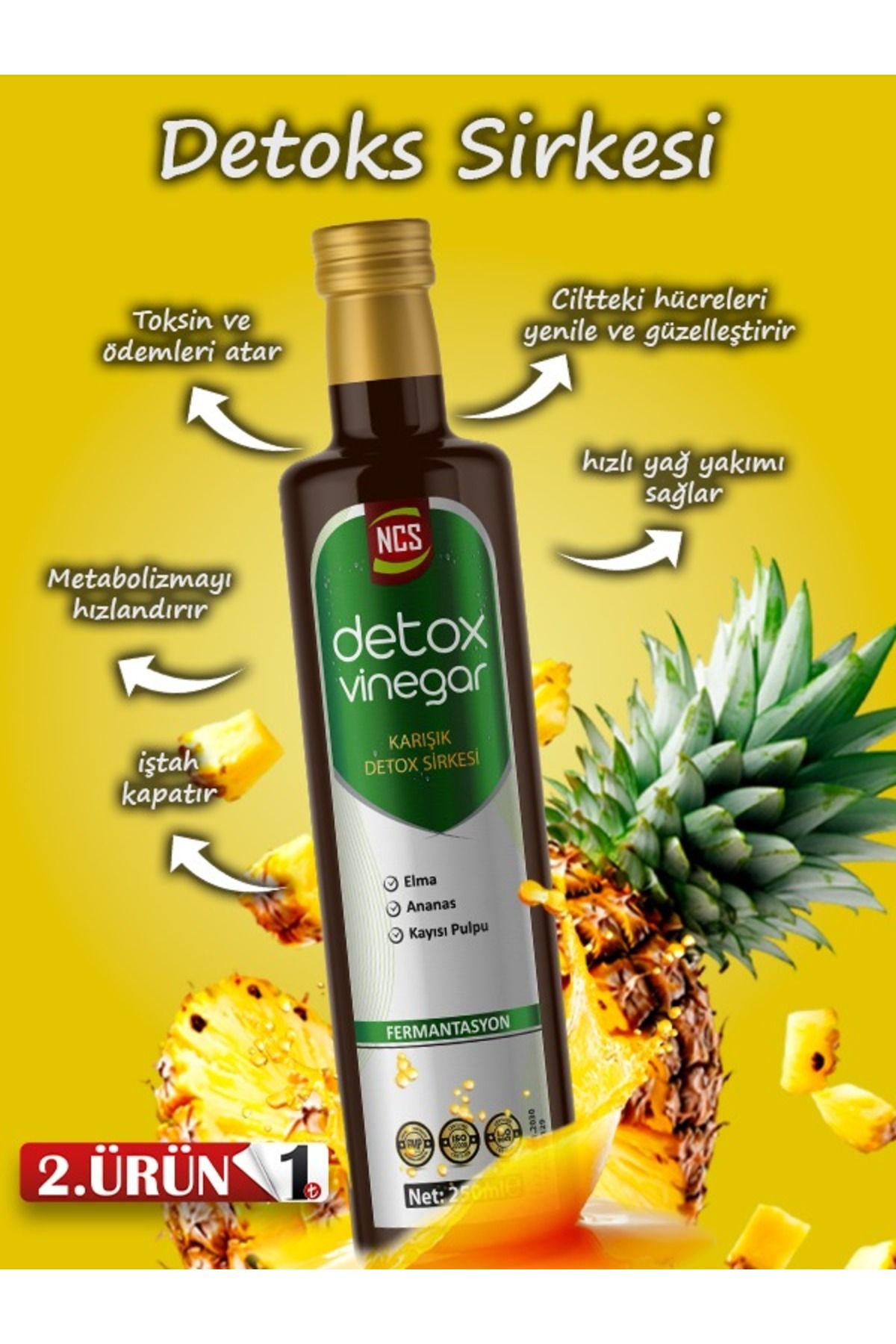Detox Sirke 250 Ml Doğal Fermantasyon Ananas Elma Avakado Yaprağı Kayısı Karnıyarık Otu Sandaloz