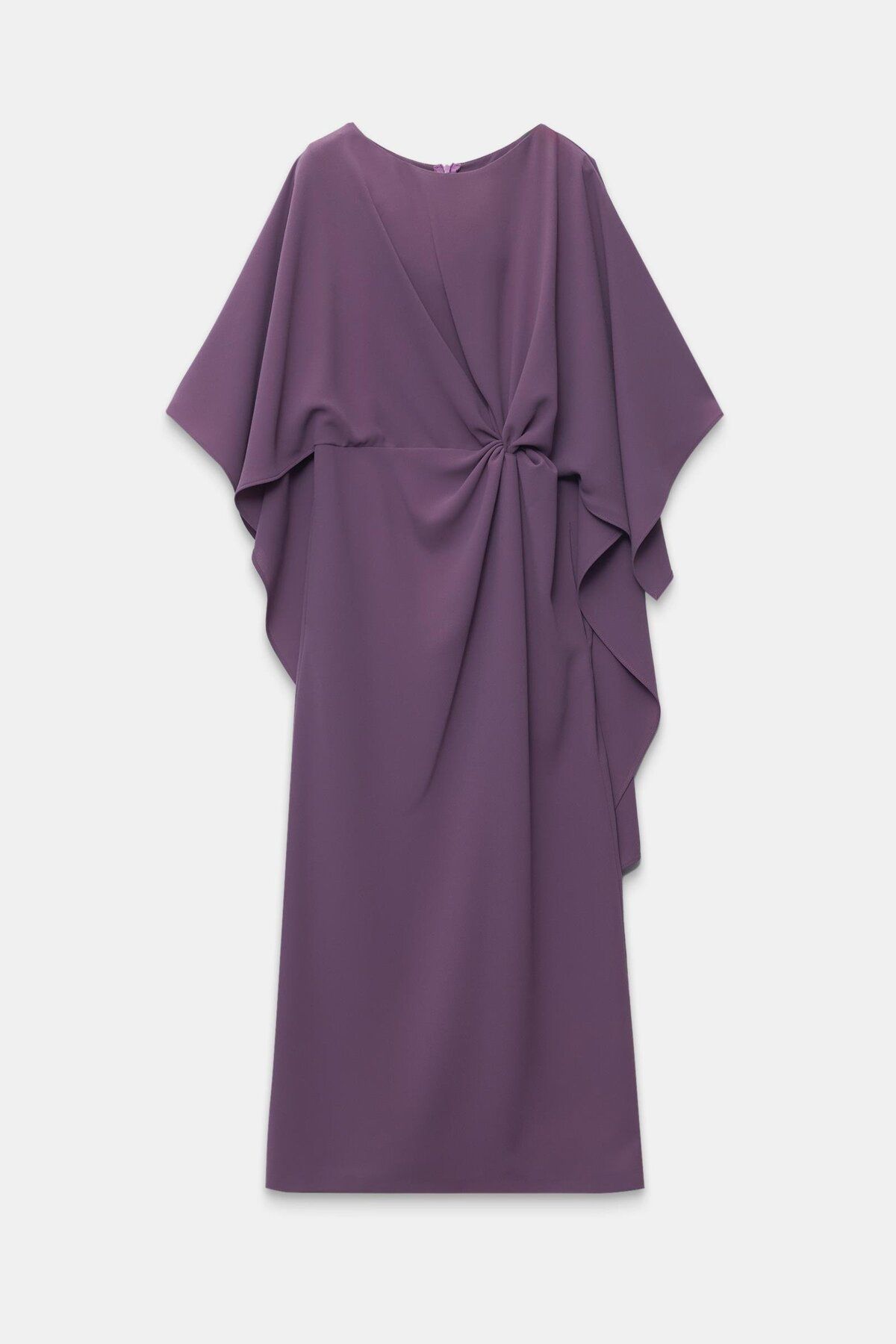 Setre-Purple Boat Neck Waist Drawstring Detail Long Sleeve Midi Length Dress 3