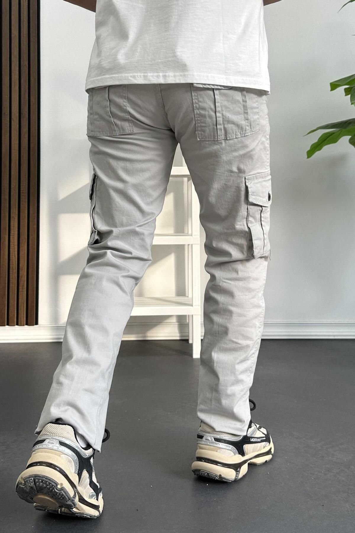 Edwox-Ανδρικό κανονικό παντελόνι Cargo Pocket Off White Edw232 5