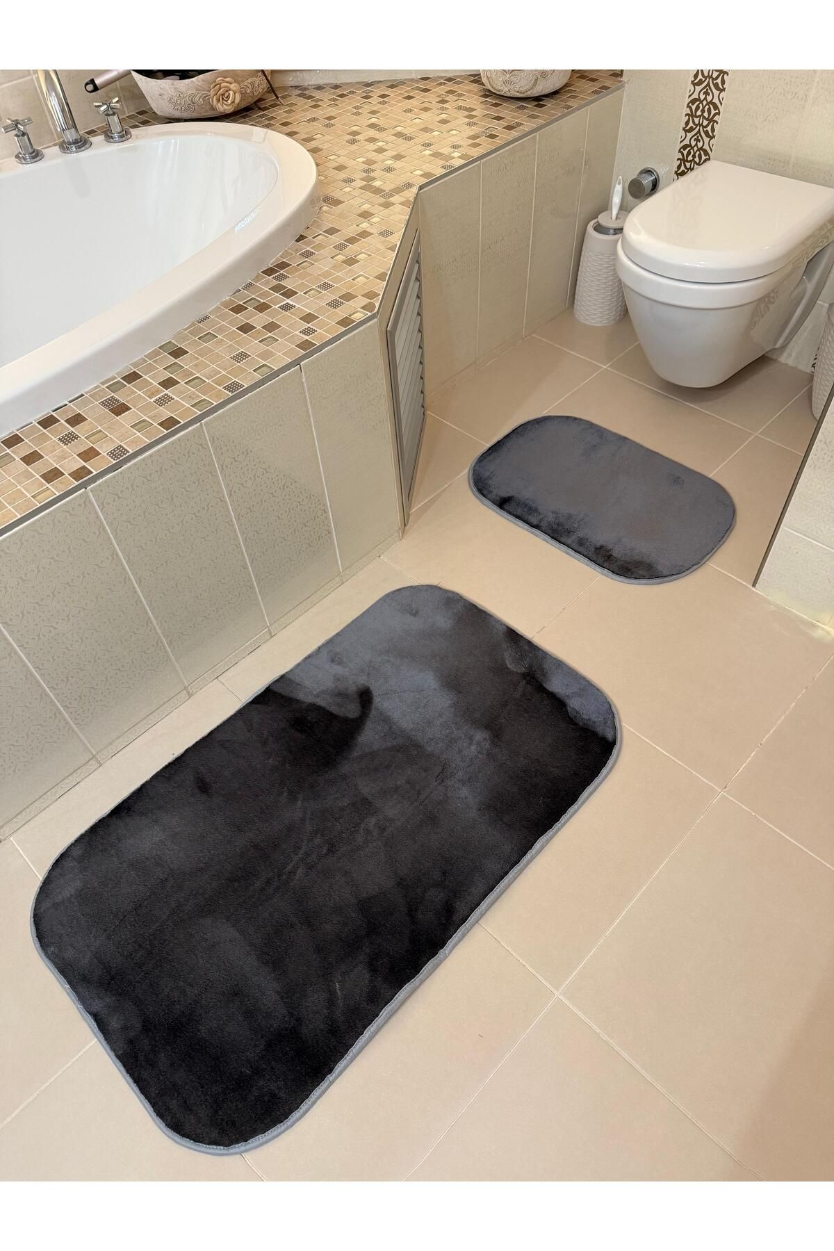 YTR HOME-Plush Soft Mat Washable Non-Slip Dot Base Bath Mat Set of 2 3