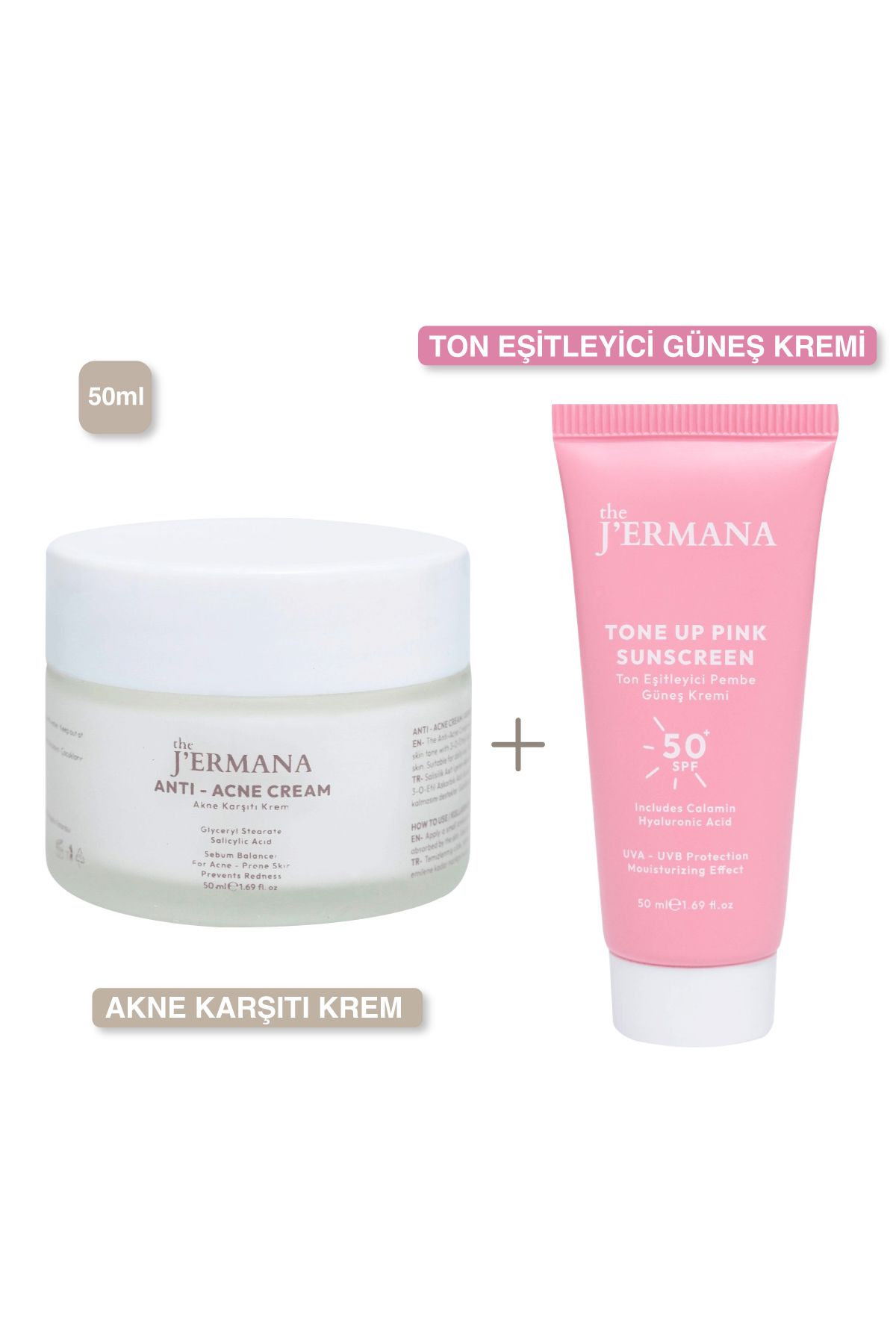 The jermana 50ml Leke Karşıtı Ton Eşitleyen Pembe Güneş Kremi Ve Anti-Acne Krem Set