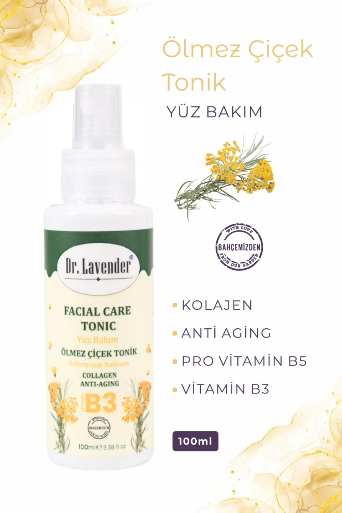 Altın Otu & Ölmez Çiçek Yaşlanma Karşıtı Serum & Yüz Bakım Tonik Kolajen B3 B5 Anti Aging Bakım Seti — DR ALTNTNK — تصویر 3 از 5