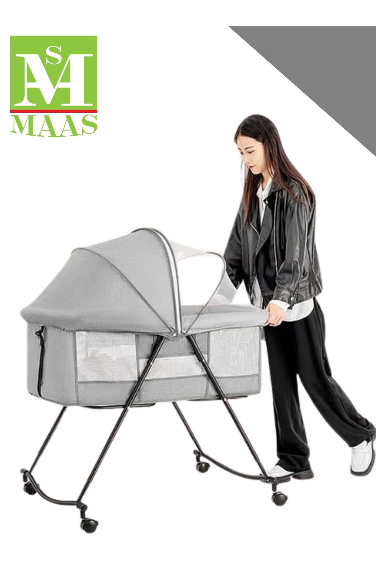 MAAS-Portable Foldable Newborn Baby Bedside Travel Bedside Crib with Side Protection Net 6