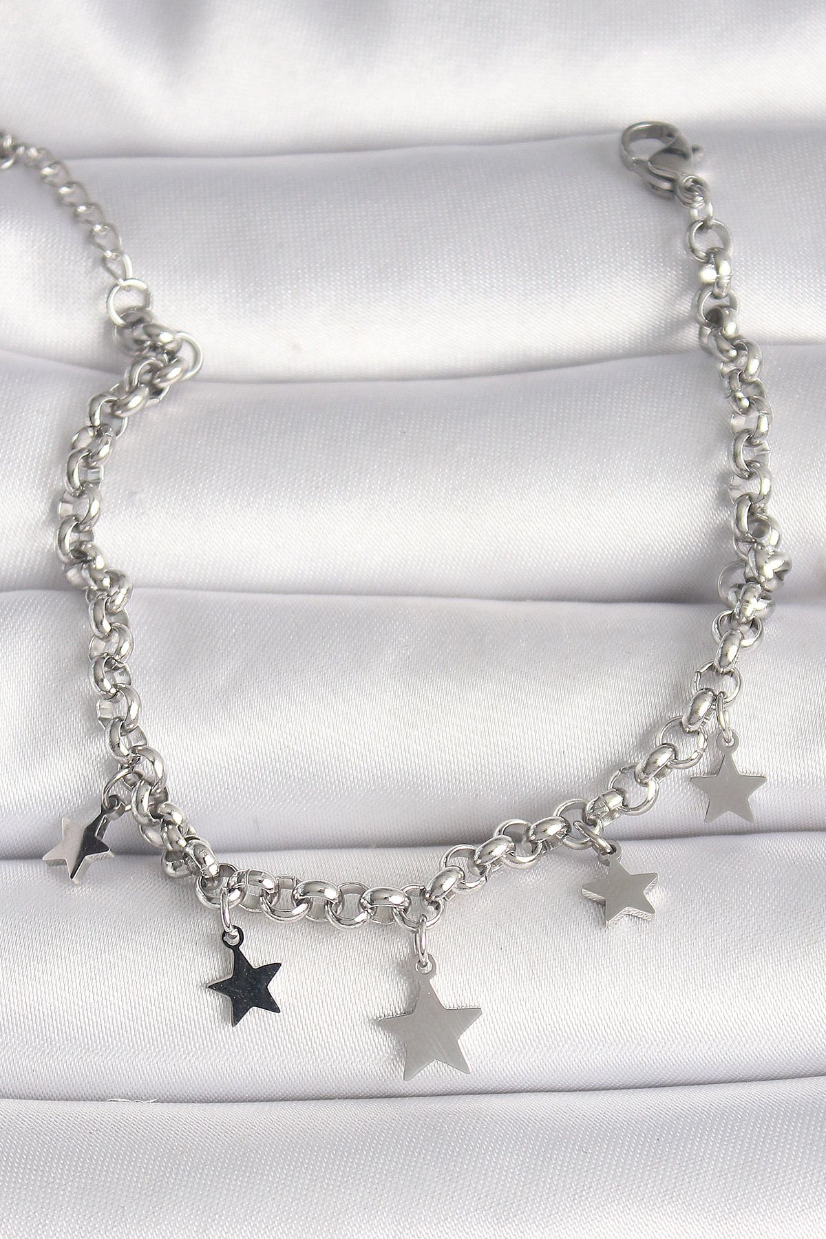 STİLLOVE-316L Steel Silver Color Chain Dangle Star Figure Women's Bracelet 1