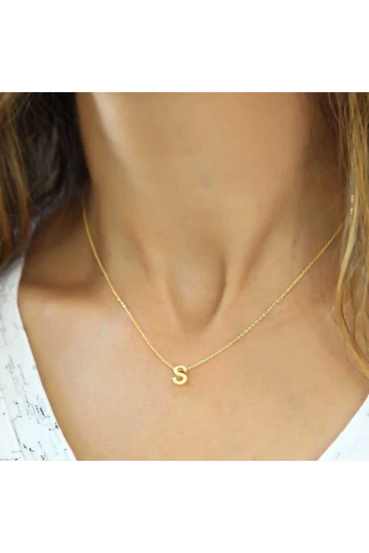 Nasay Store 925 Ayar Gümüş 3 Boyutlu S Harf Kadın Gümüş Kolye