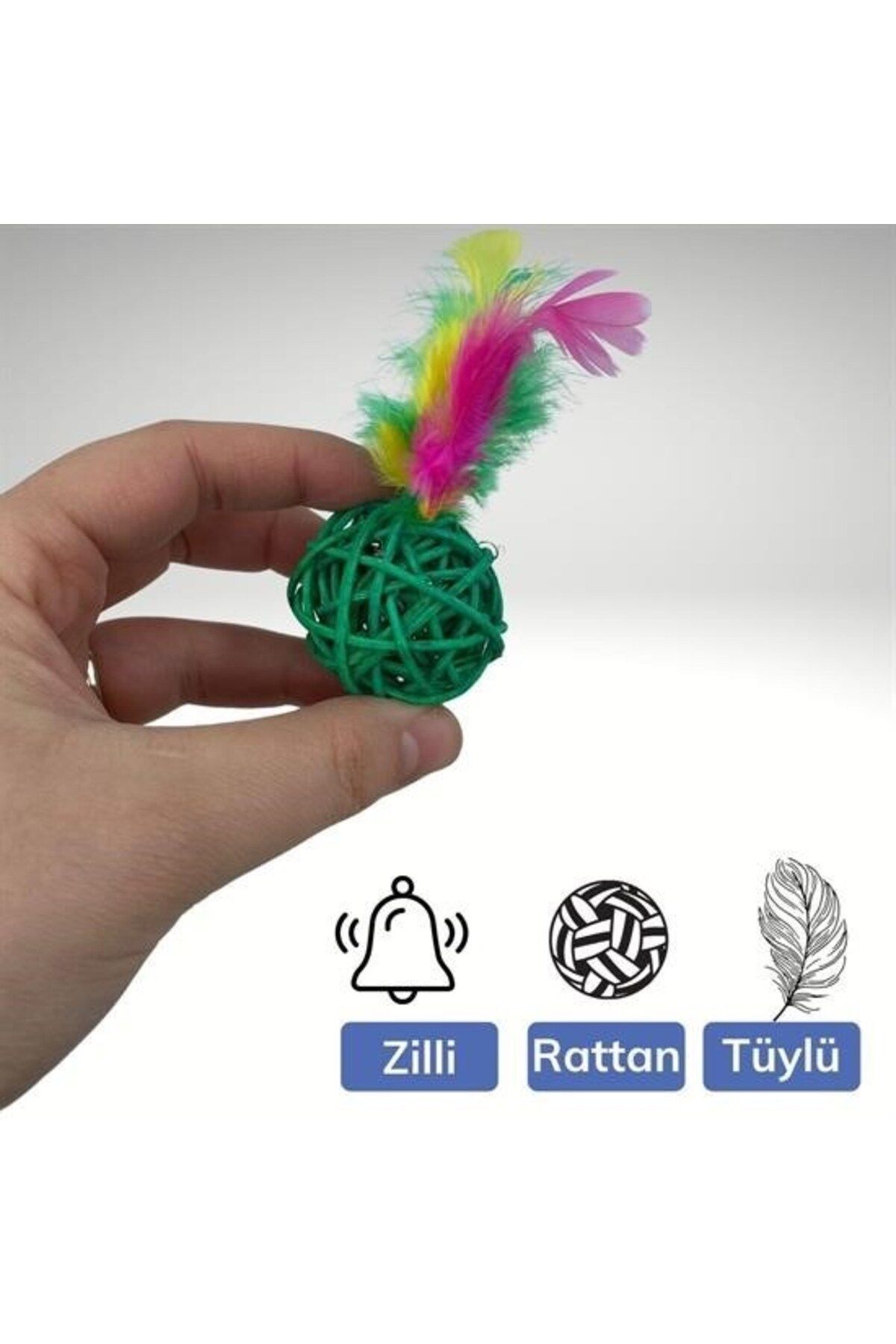 SAVA HOME COLLECTİON-Rattan Colorful Plush Feather Cat and Dog Toys Catching, Rattling Toy 5