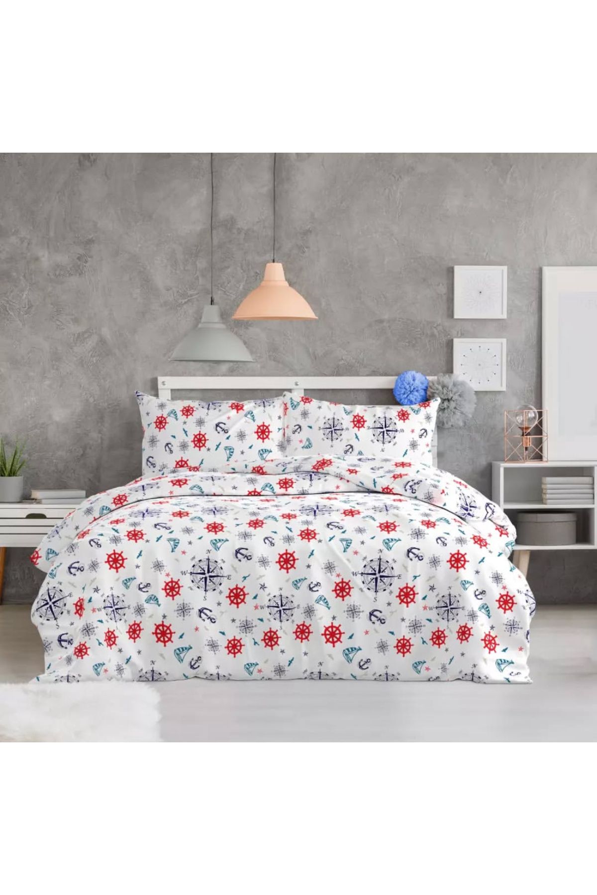 ÇIQRIK HOME-Single Anchor Pattern Duvet Cover Set with Elastic Sheets 2