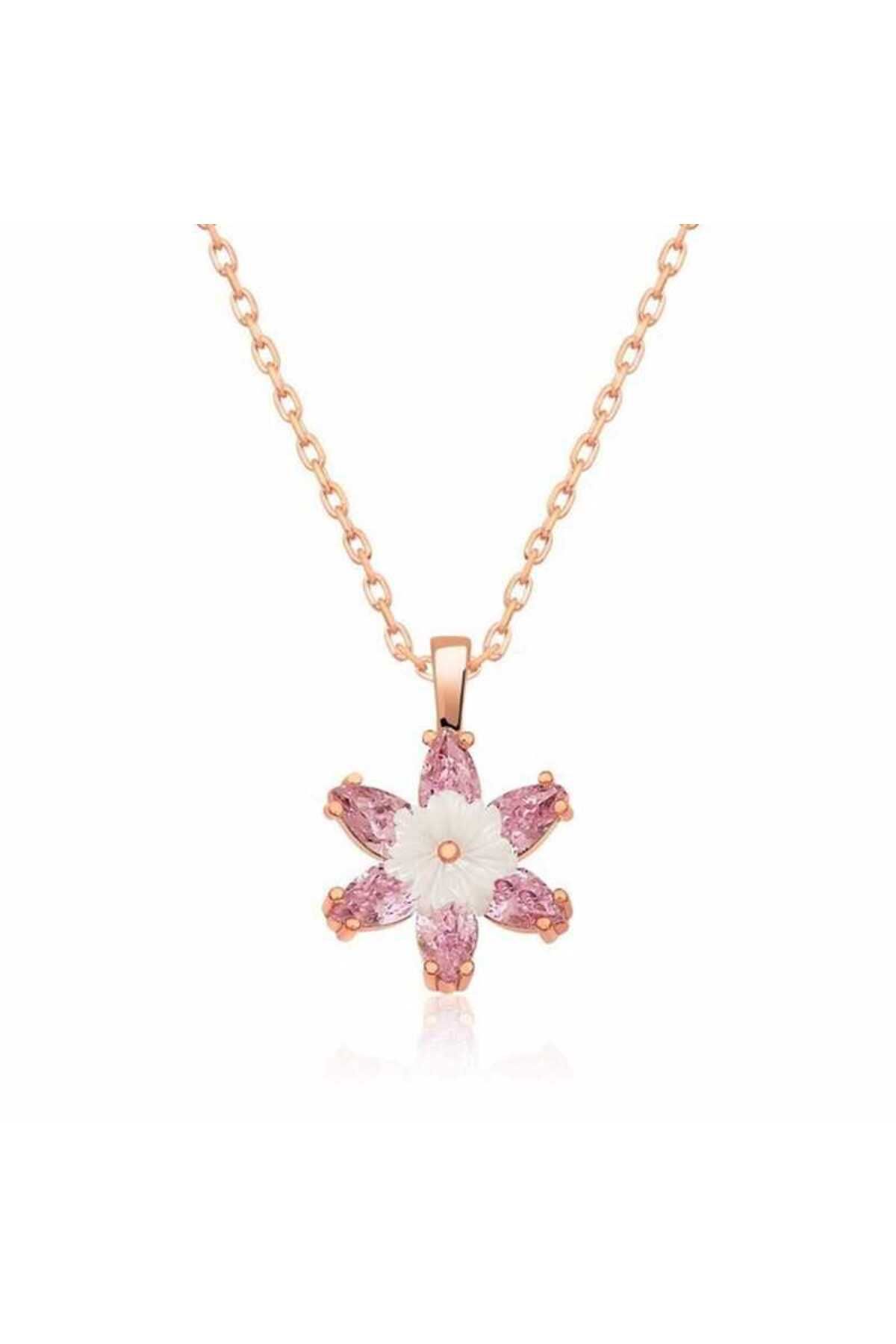 SANSERA 925 Ayar Gümüş Rose Pembe Lotus Çiçeği Kolye