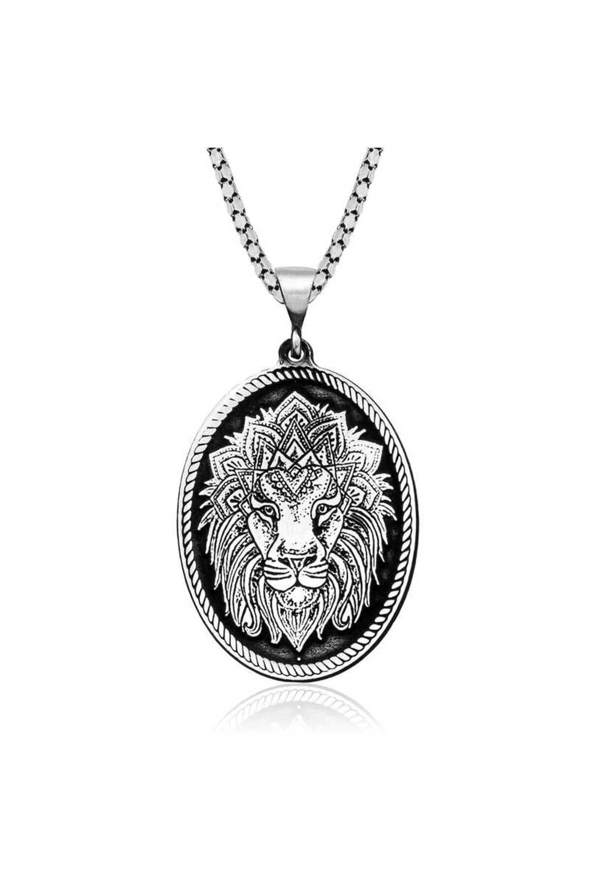 Nasay Store 925 Ayar Gümüş Aslan Kafası Motifli Kolye