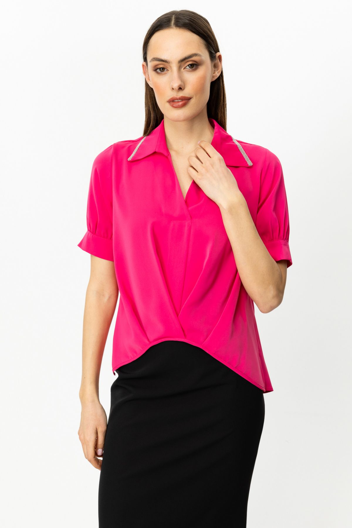 Ekol-Sleeveless Blouse with Stone Collar Detail 2