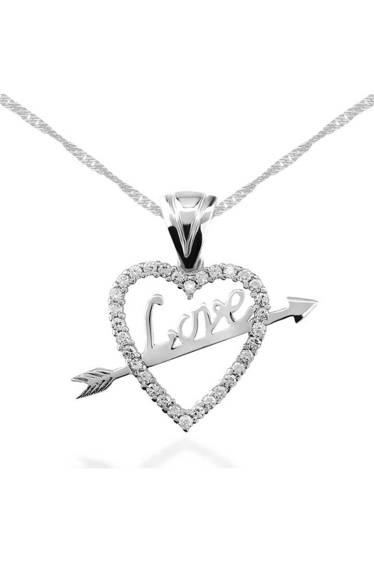 SANSERA 925 Ayar Gümüş Love Oklu Kalp Kadın Gümüş Kolye