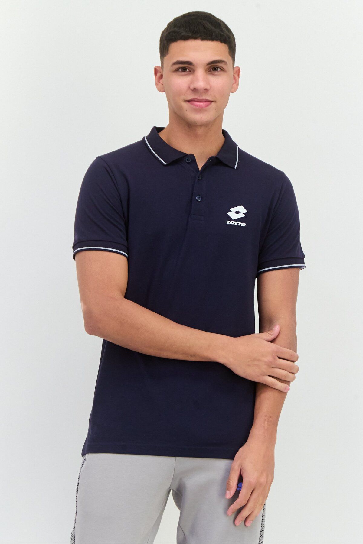 Lotto-Men Sportswear Fit Short Sleeves Outdoor Polo Shirt, Navy 1