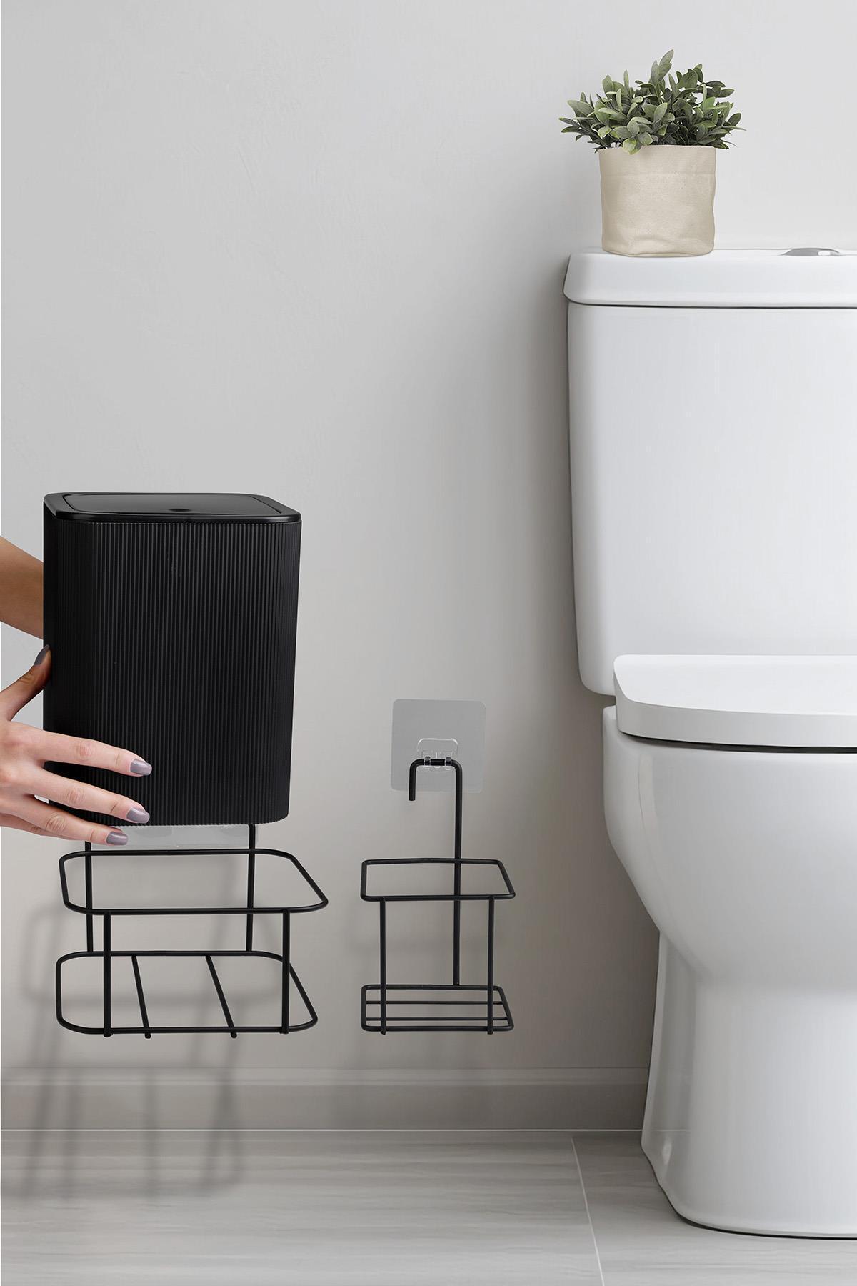 Okyanus Home-Black Eco Magic Hanging Square Mina 2-Piece Wc Bucket and Brush Set 5