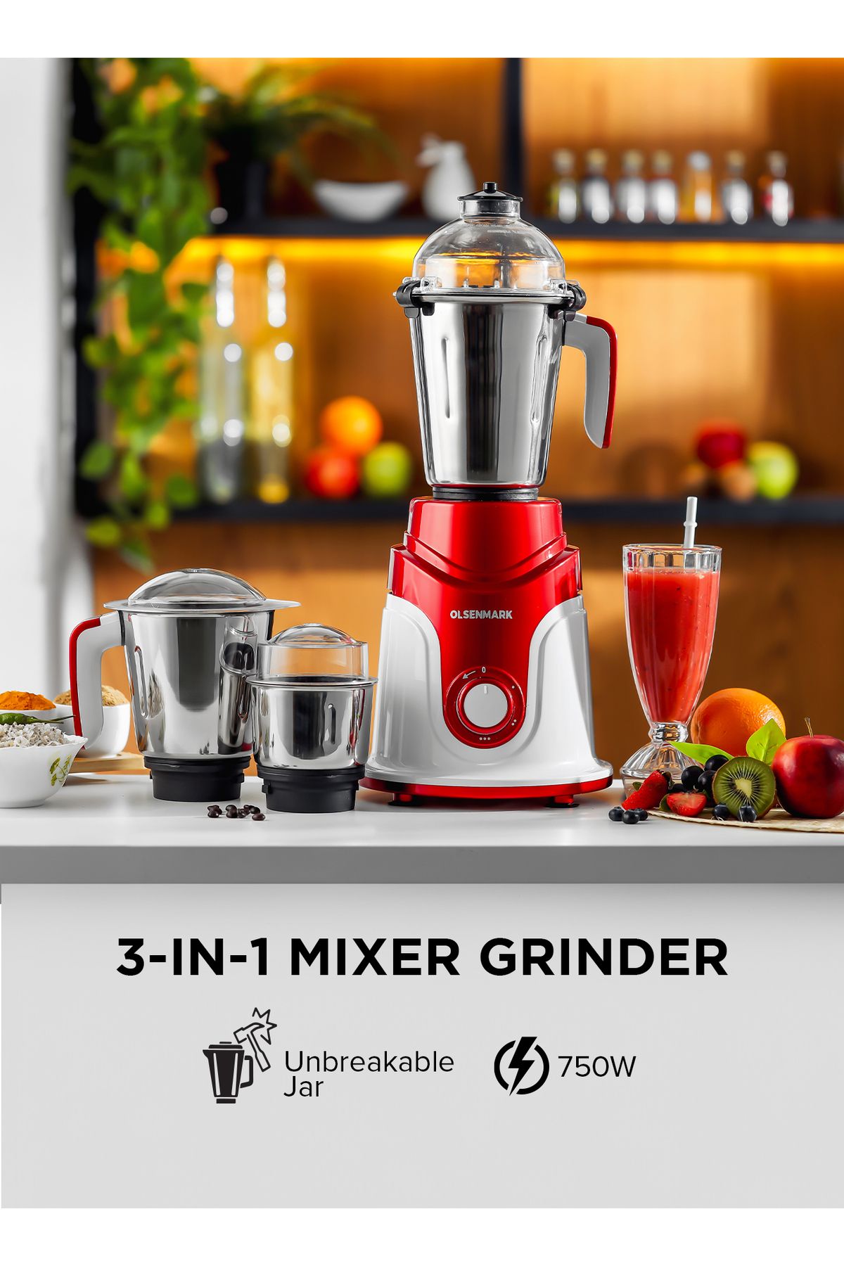 Olsenmark-3-in-1 Mixer Grinder Juicer Blender 3-speed 750 W Omsb2427k Multicolour 1