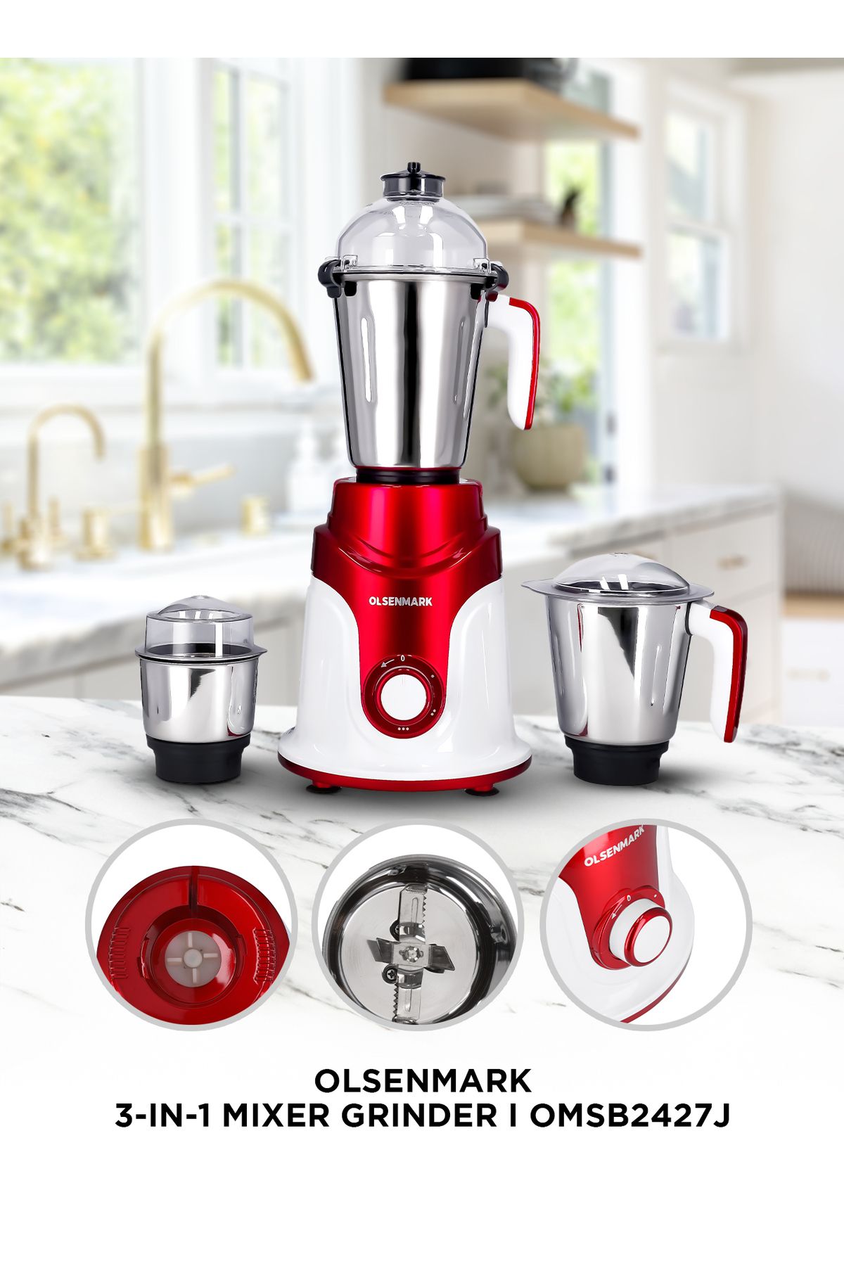 Olsenmark-3-in-1 Mixer Grinder Juicer Blender 3-speed 750 W Omsb2427k Multicolour 7