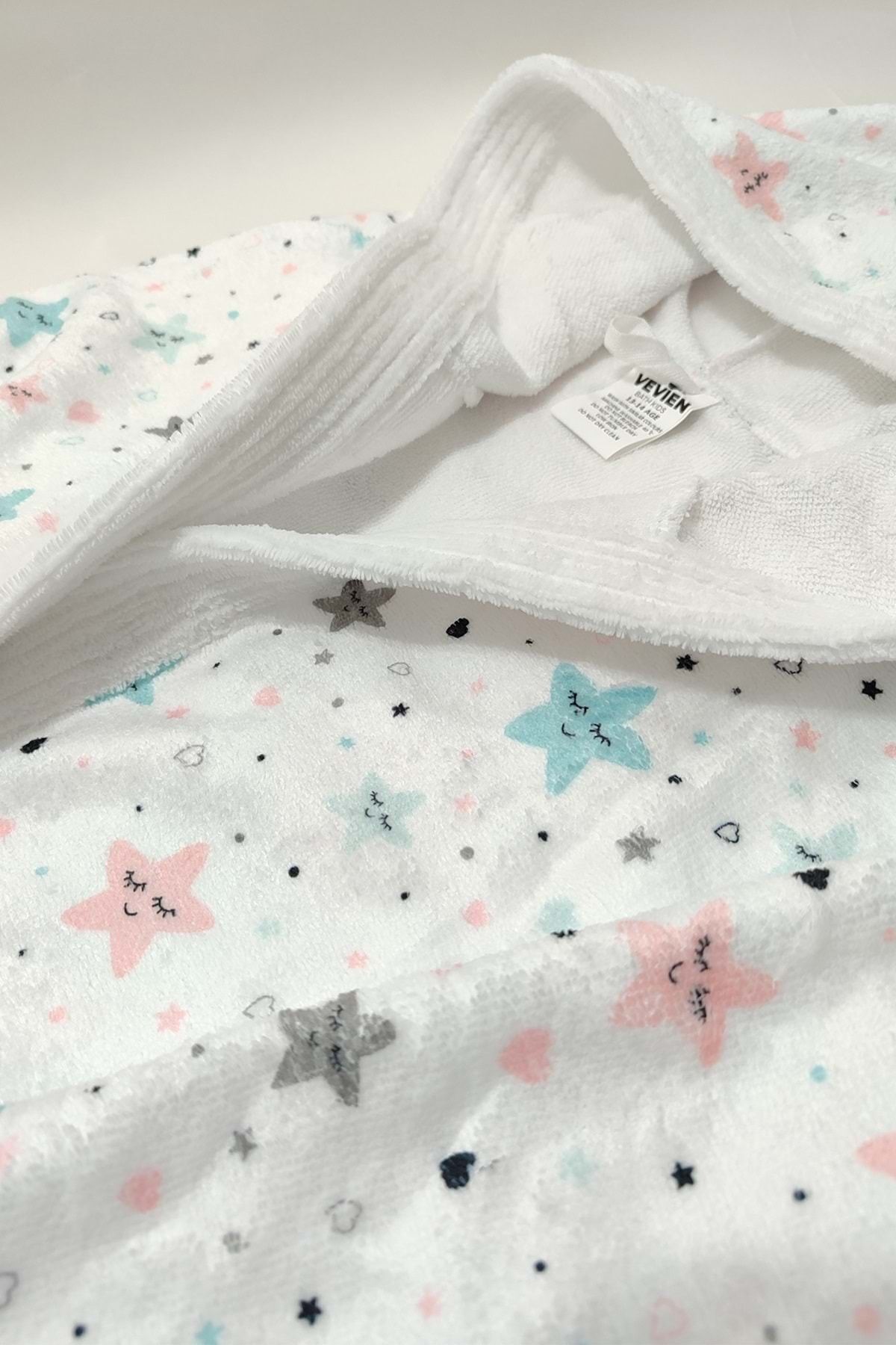 VEVİEN HOME-Star Pattern Digital Printed Young Children's Bathrobe 6