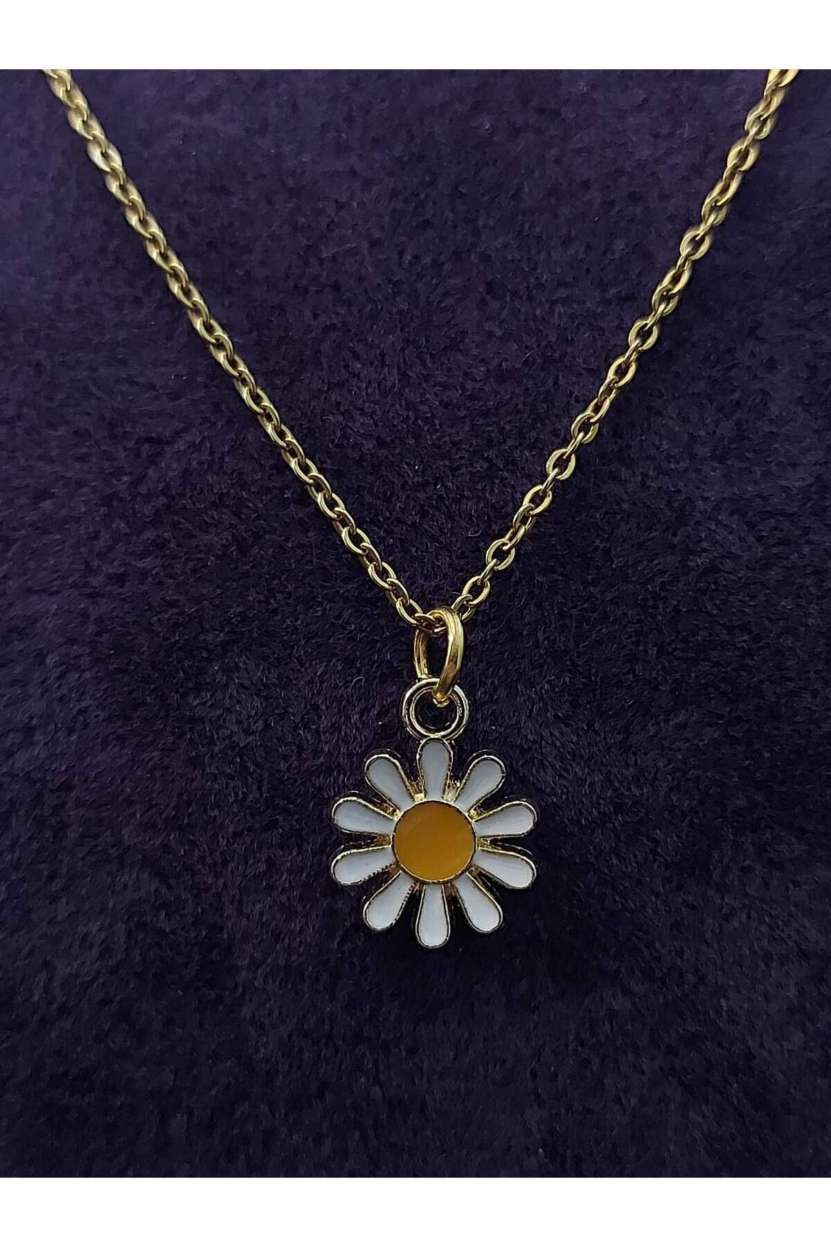 sarıyer silver-Daisy Flower Figured Steel Necklace Nature Love Luck Themed Necklace 6