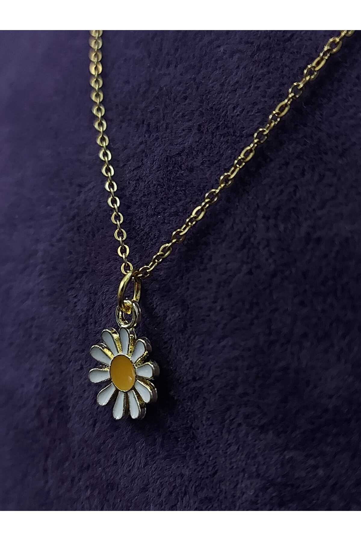 sarıyer silver-Daisy Flower Figured Steel Necklace Nature Love Luck Themed Necklace 4