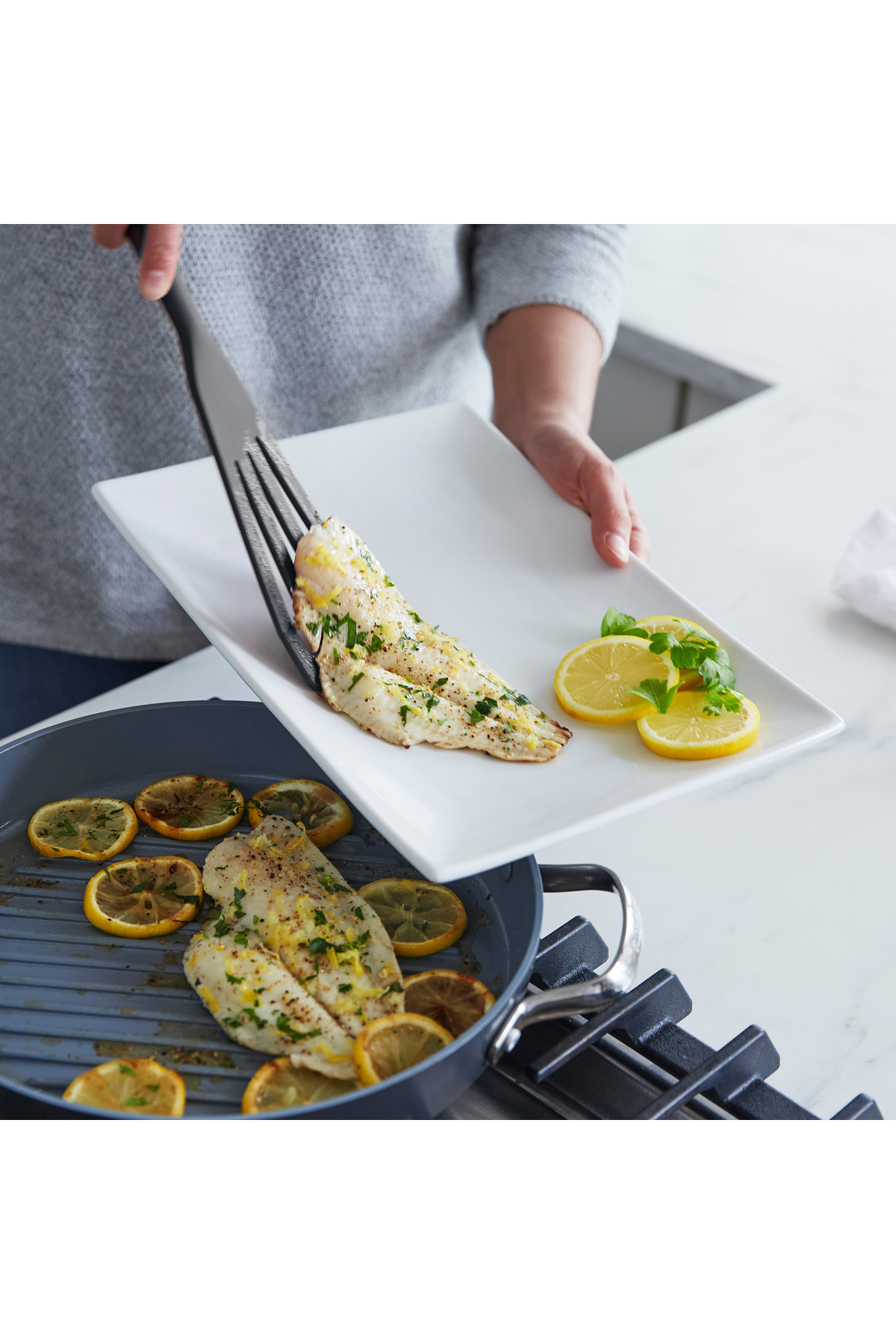 Greenpan-Gray Silicone Fish Spatula 4