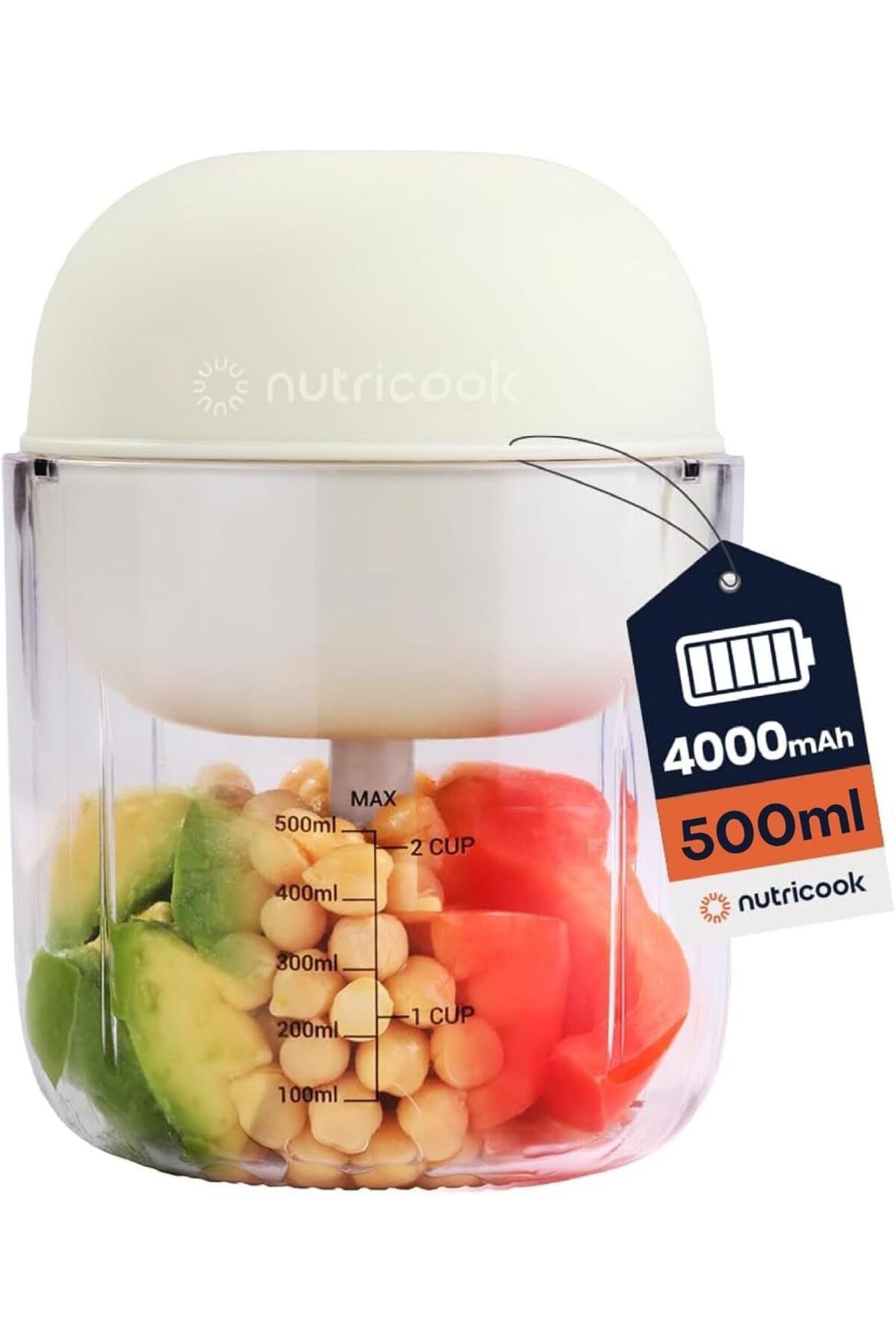 Nutricook-Choppi Cordless Rechargeable Chopper, Pulse & Steady Modes, 500ml BPA Free Tritan Cup, Desert Sand 1