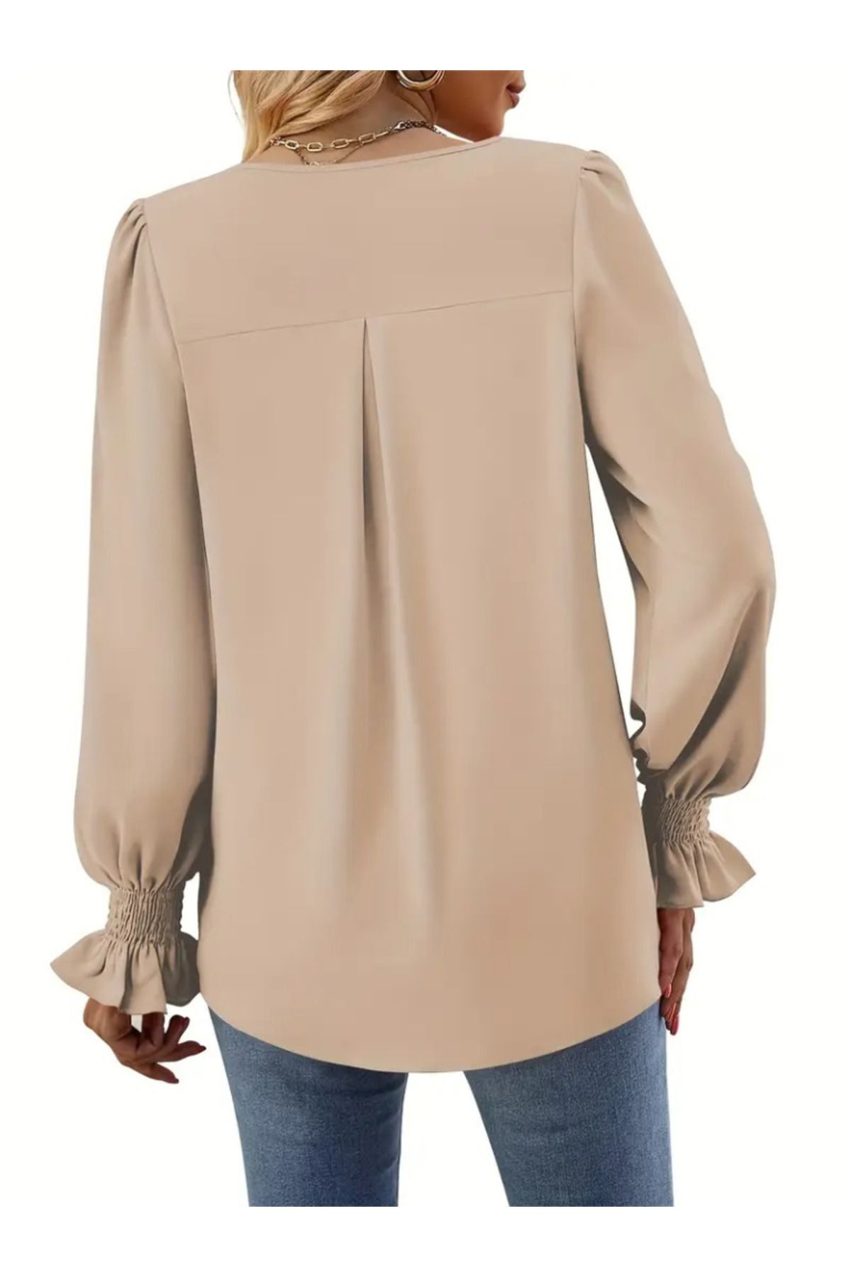 Moka Shopin-Mokashopin Women's Long Sleeve V Neck Sandy Blouse 3