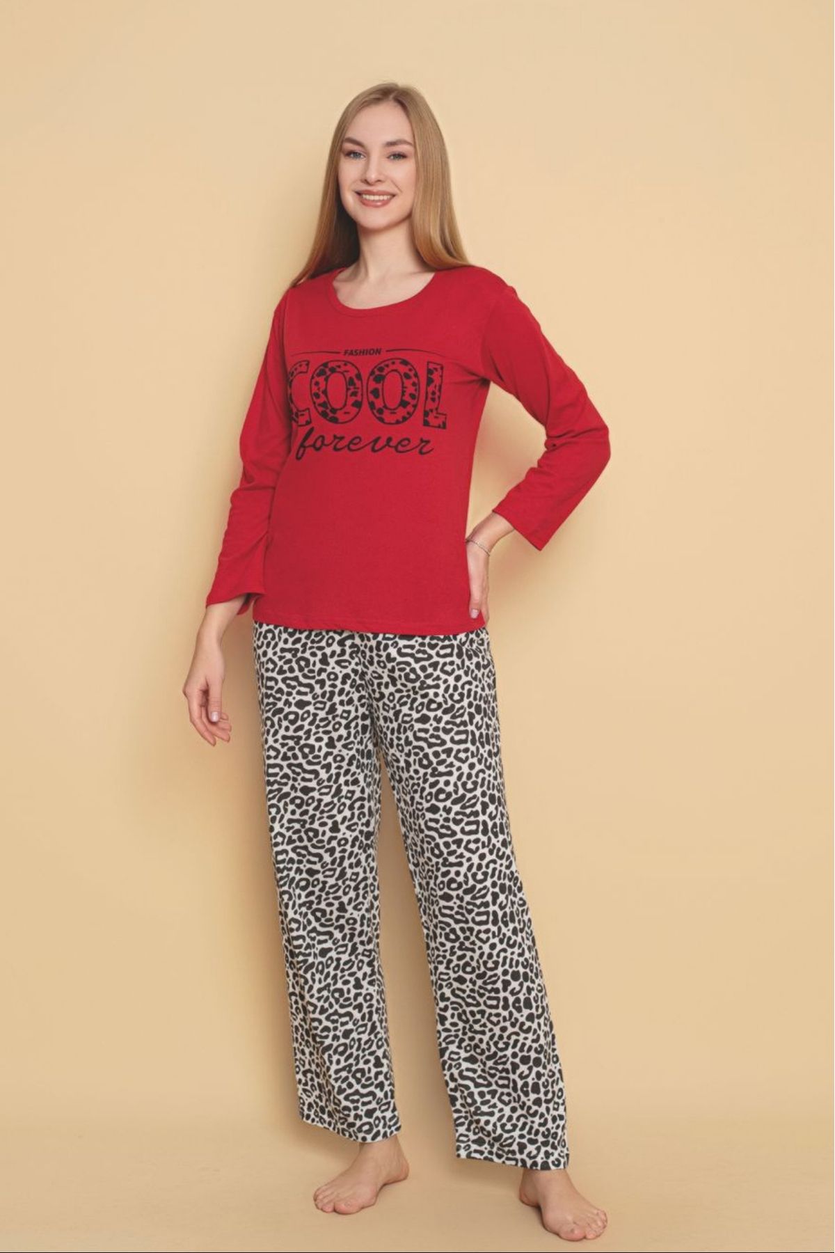 Farya Home-Dreamy Cotton Patterned Long Sleeve Women's Pajamas Set 1