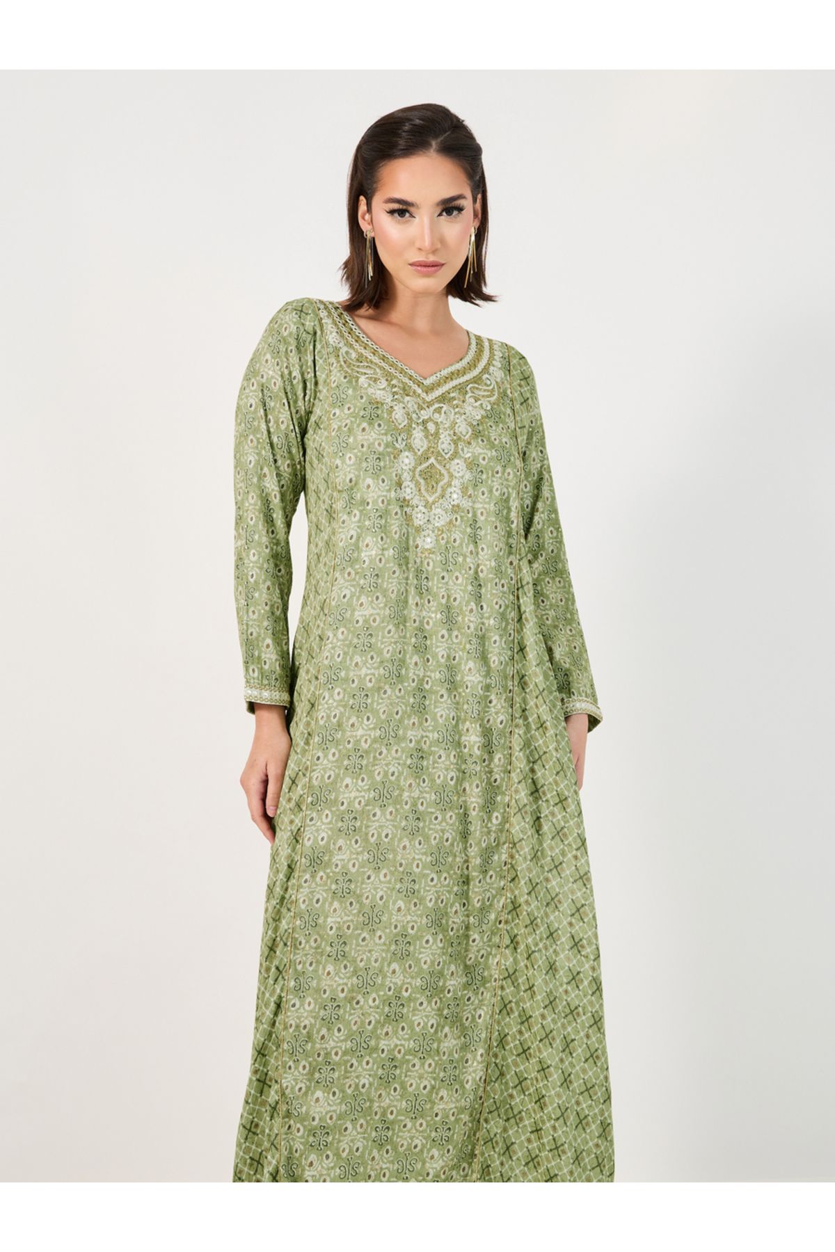 Styli-All-Over Print Embroidered A-Line Jalabiya 5