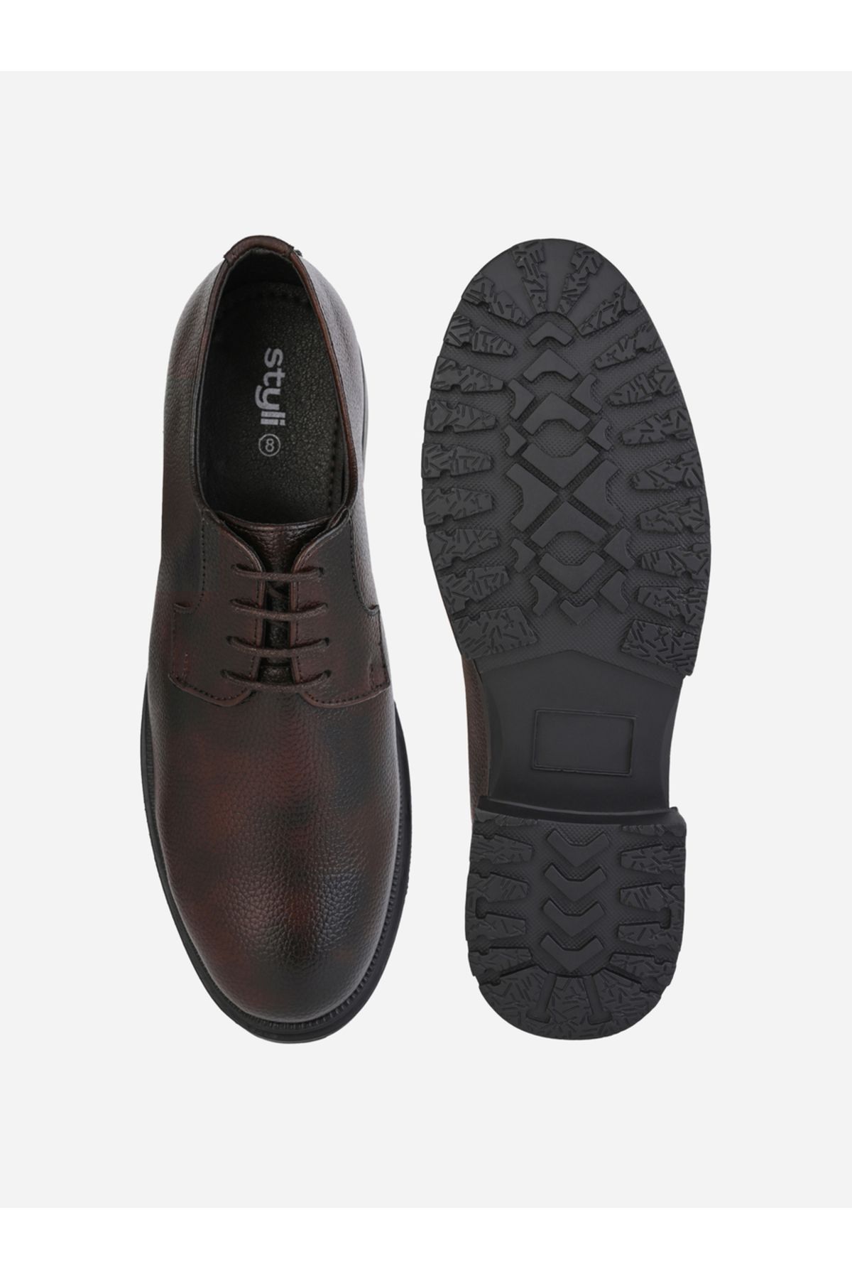 Styli-Textured Faux Leather Lace Up Oxford Shoes 6