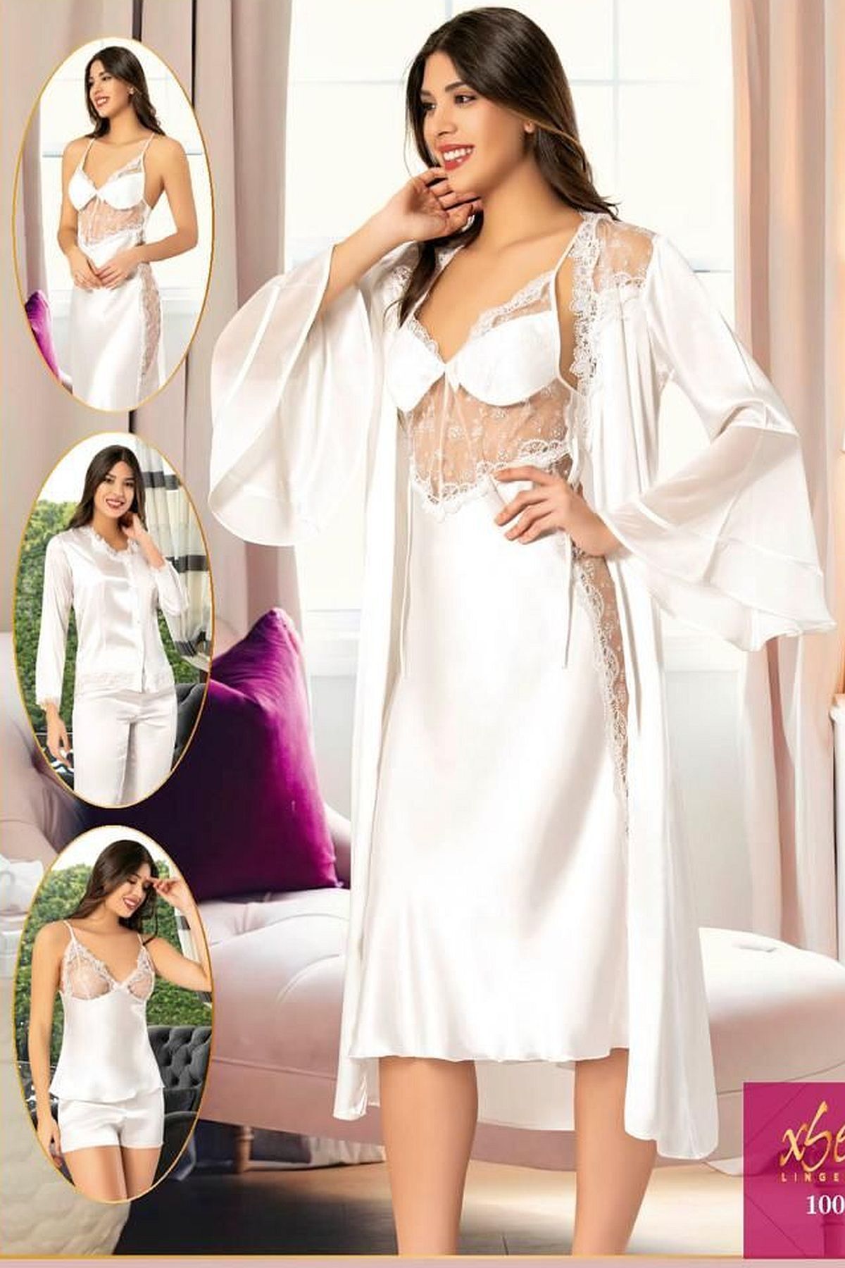 Xses 1005 Kadın Çeyizlik Saten 6'lı Takım-ekru