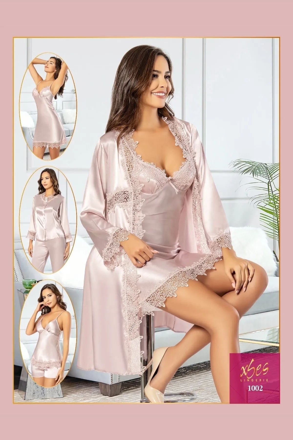 Xses 1002 Kadın Çeyizlik Saten 6'lı Takım-pudra