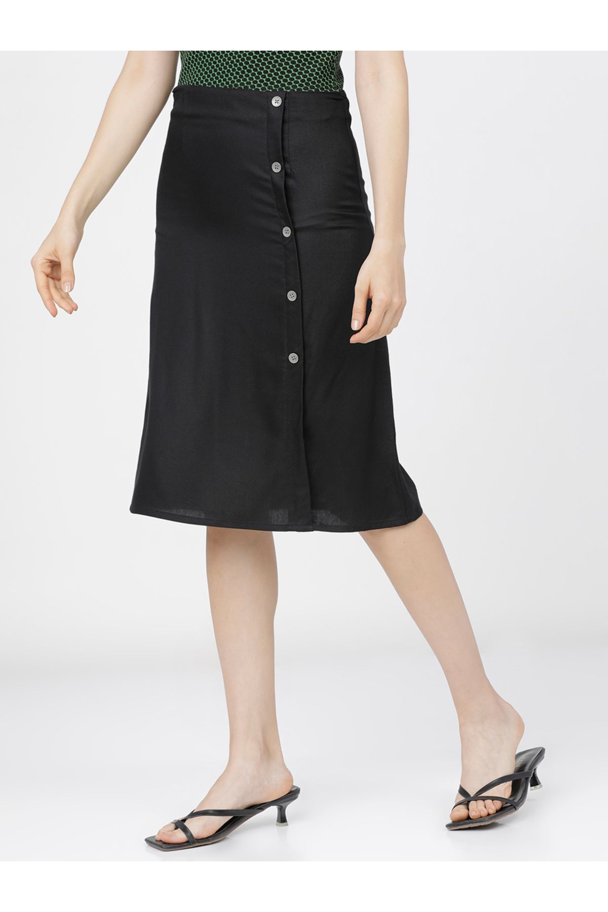 Tokyo Talkies By Styli-Solid Wrap A-Line Skirts with Buttons Detail 2