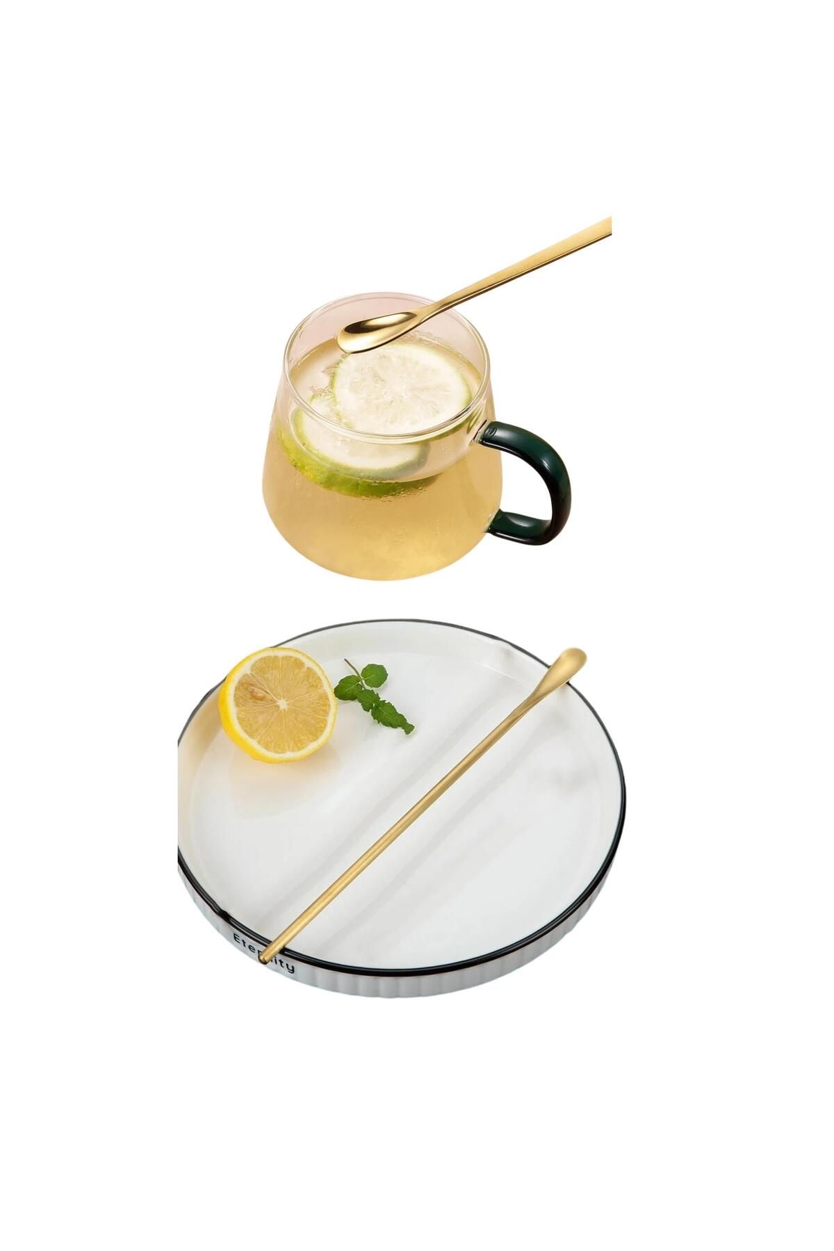 PERLOTUS-304 Steel 19 cm Gold Colored Cocktail Coffee Latte Spoon 4 Pieces 7