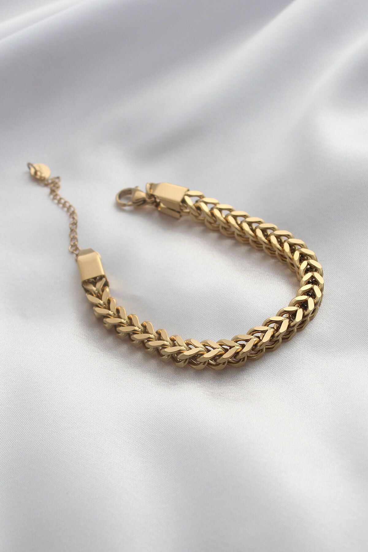 KfksStore Çelik Gold Renk Kalın Zincir Model Kadın Bileklik