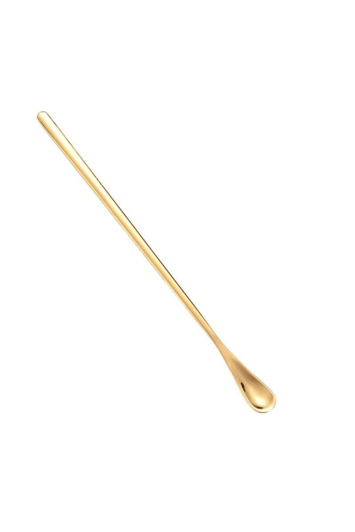 PERLOTUS-304 Steel 19 cm Gold Colored Cocktail Coffee Latte Spoon 4 Pieces 6