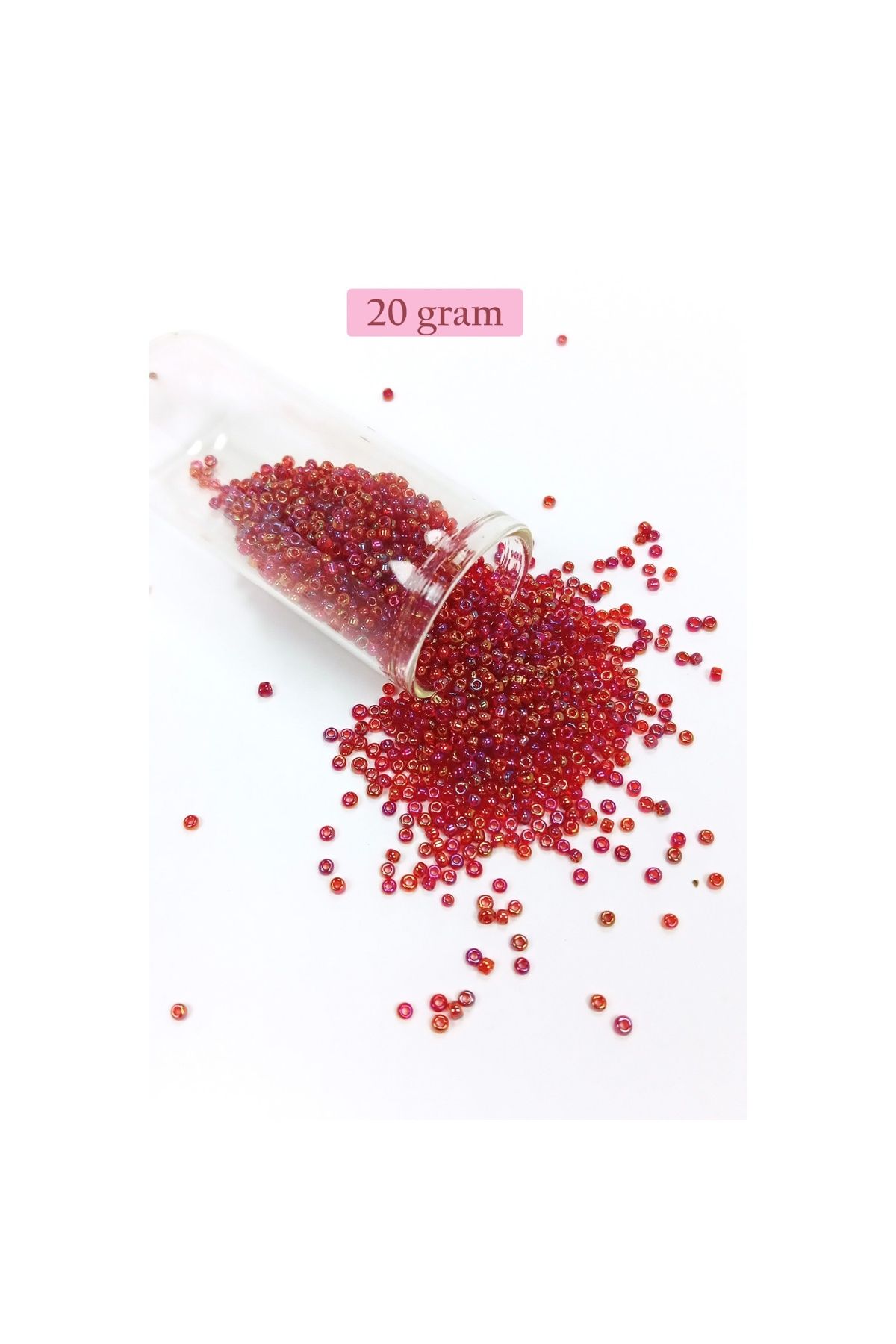 maarketim Dökme Cam Kum Boncuk (11/0) 2 mm - 20 Gram - Morlu Kırmızı