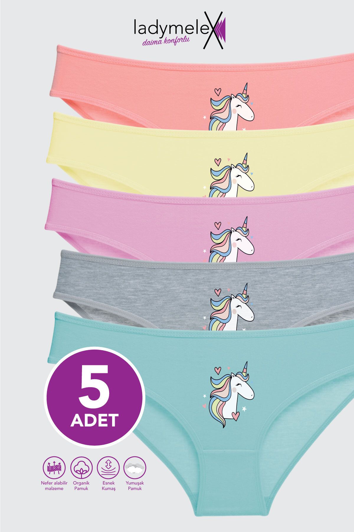 LadyMelex-Girls' Briefs, Mixed Color, 5 Pcs Girls' Briefs, Soft Cotton Cloth 1