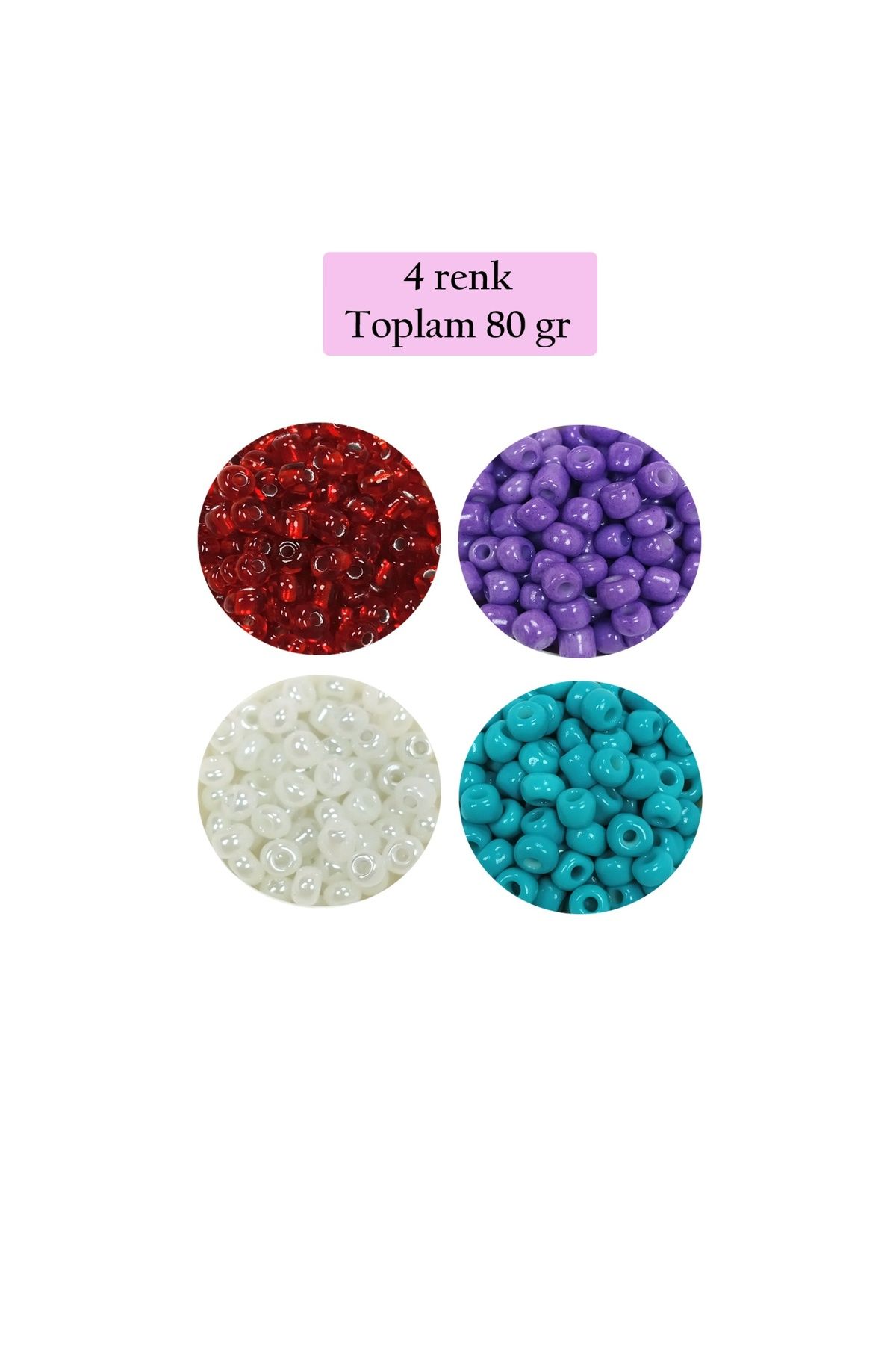 maarketim Dökme Cam Kum Boncuk Büyük Boy (6/0) 4 mm - 4 Renk - Toplam 80 Gram