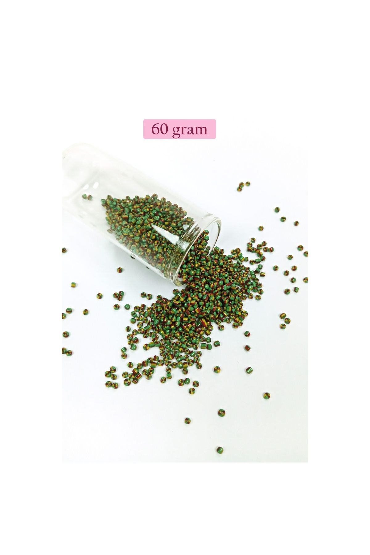 maarketim Dökme Cam Kum Boncuk (11/0) 2 mm - 60 Gram - Yeşil Sarı Çizgili