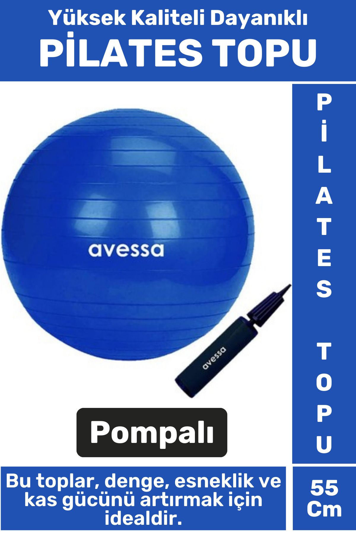 Wintoup Premium Dayanıklı Fitness Egzersiz Aerobik Pilates Şişirme Pompası Hediyeli 55 Cm PİLATES TOPU