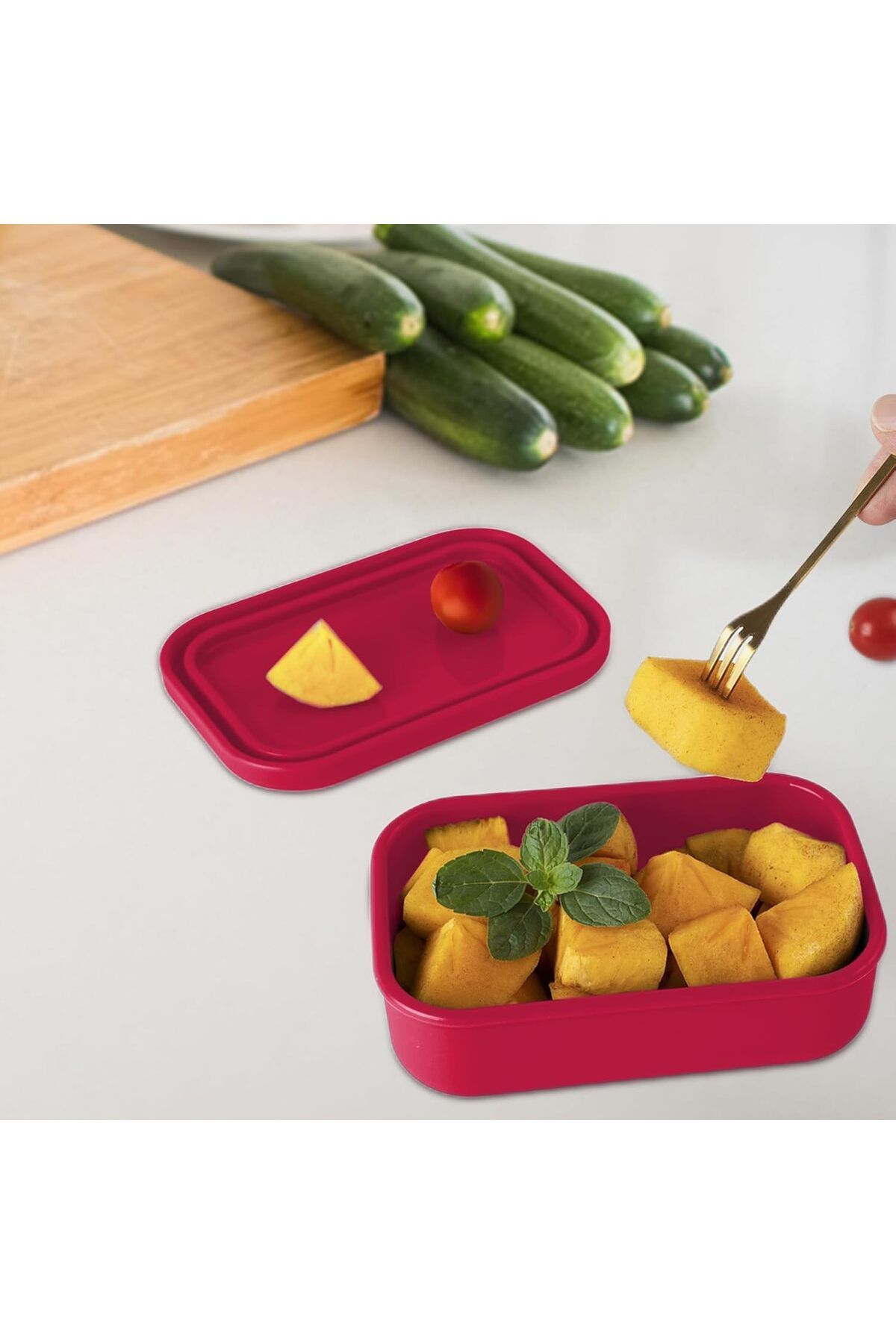 COOYA-2100 ML Silicone Lunch Box,Leak Proof Durable,Dishwasher Safe for Office/Travel/School,Red 6