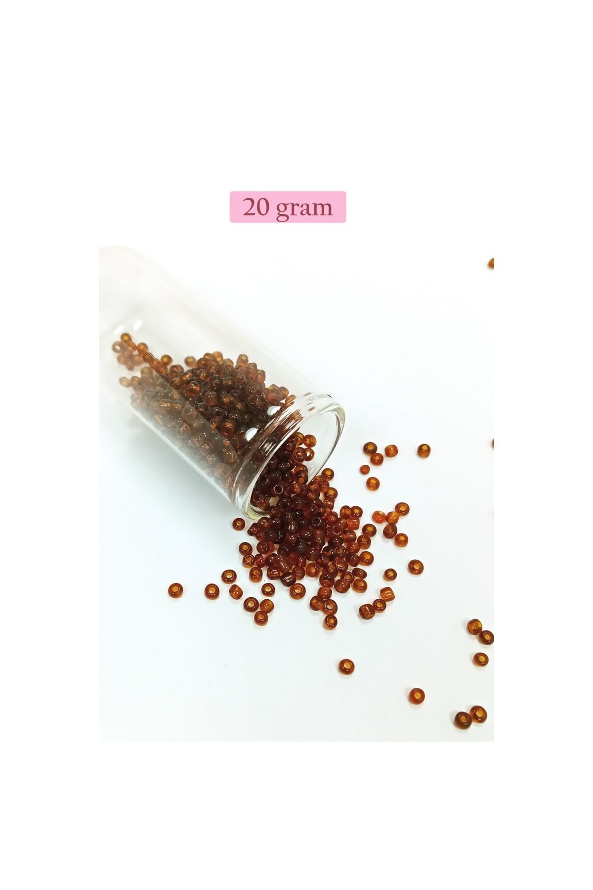 maarketim Dökme Cam Kum Boncuk (8/0) 3 mm - 20 Gram - Şeffaf Koyu Kahve