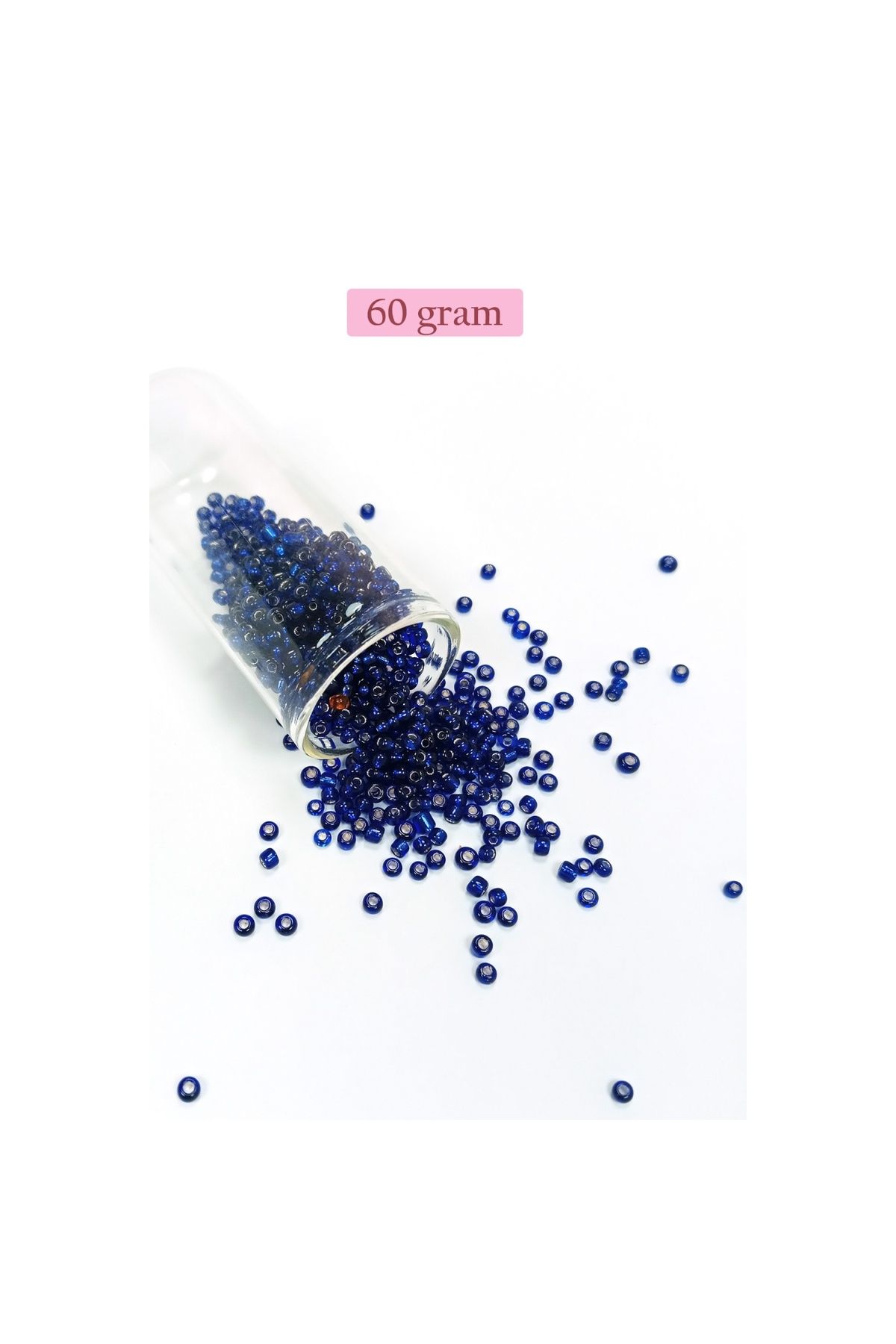maarketim Dökme Cam Kum Boncuk (8/0) 3 mm - 60 Gram - Şeffaf Lacivert