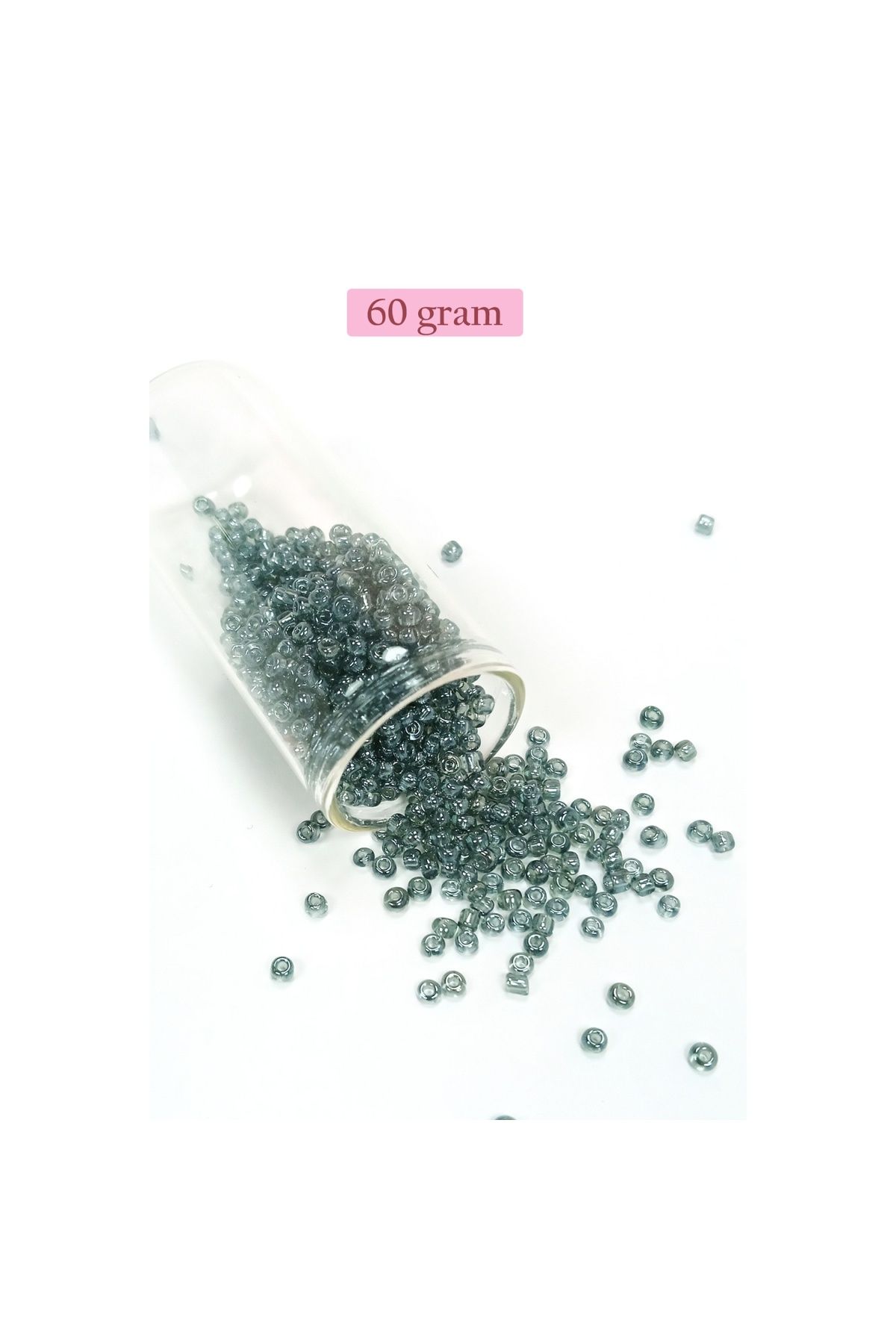maarketim Dökme Cam Kum Boncuk (8/0) 3 mm - 60 Gram - Şeffaf Gri
