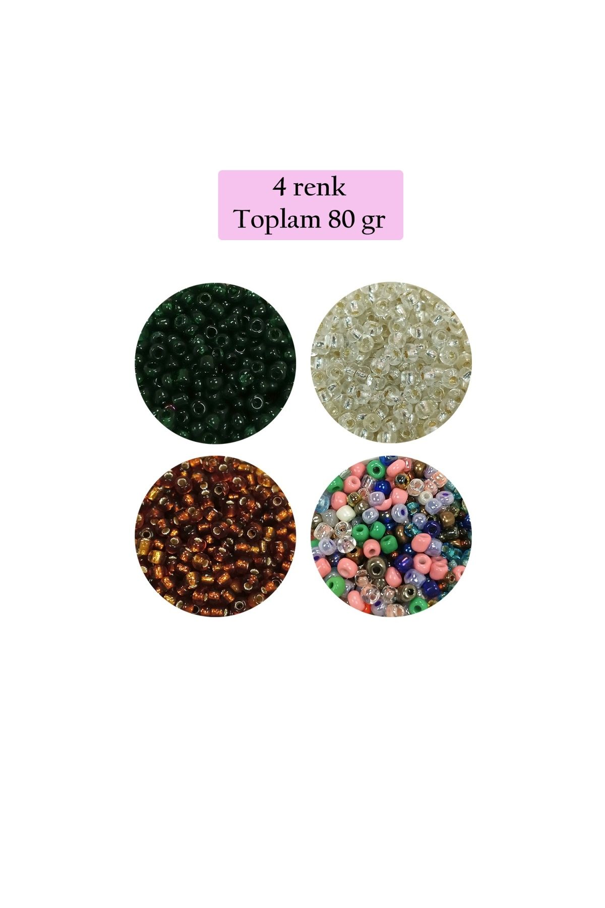 maarketim Dökme Cam Kum Boncuk (8/0) 3 mm - 4 Renk - Toplam 80 Gram
