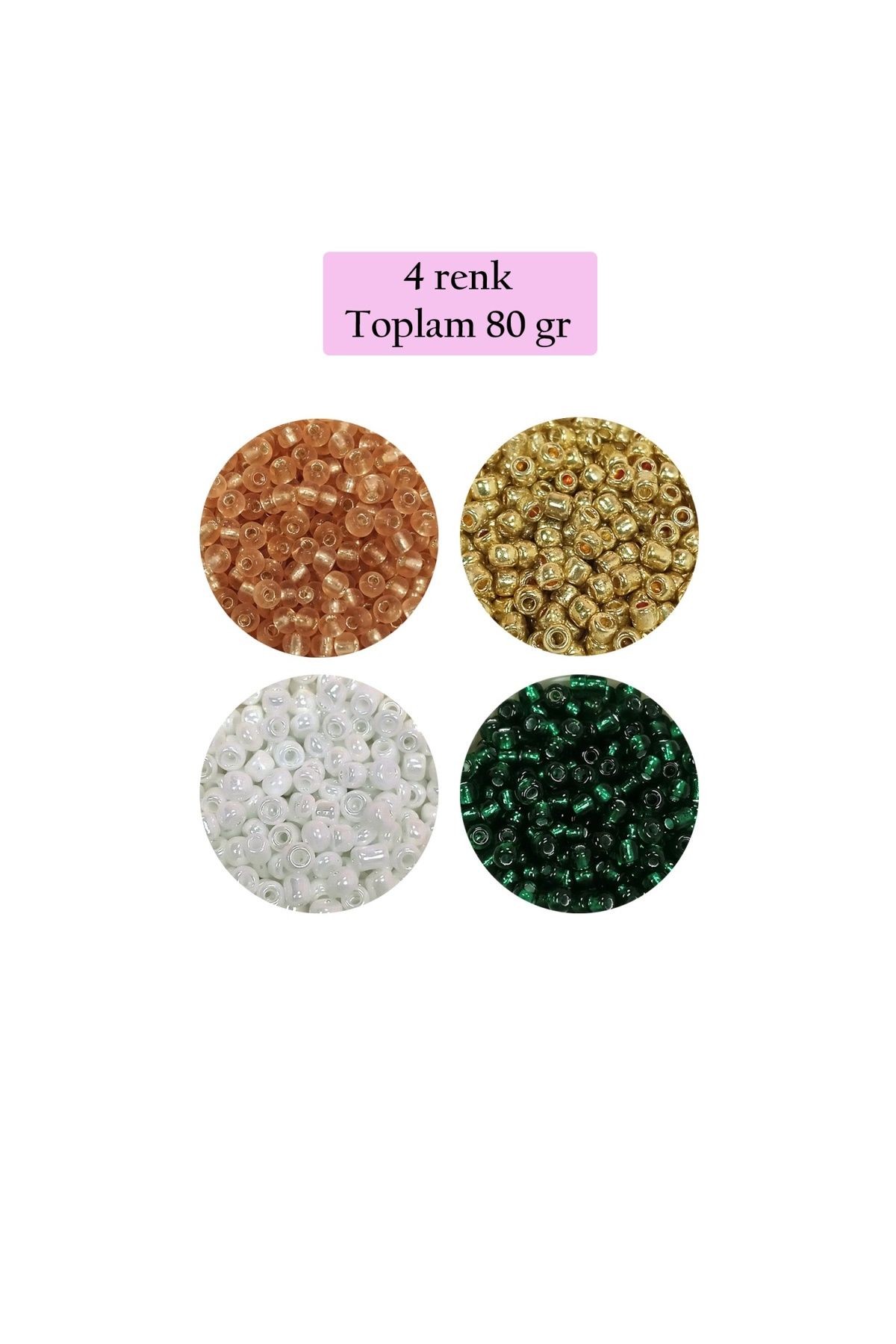 maarketim Dökme Cam Kum Boncuk (8/0) 3 mm - 4 Renk - Toplam 80 Gram